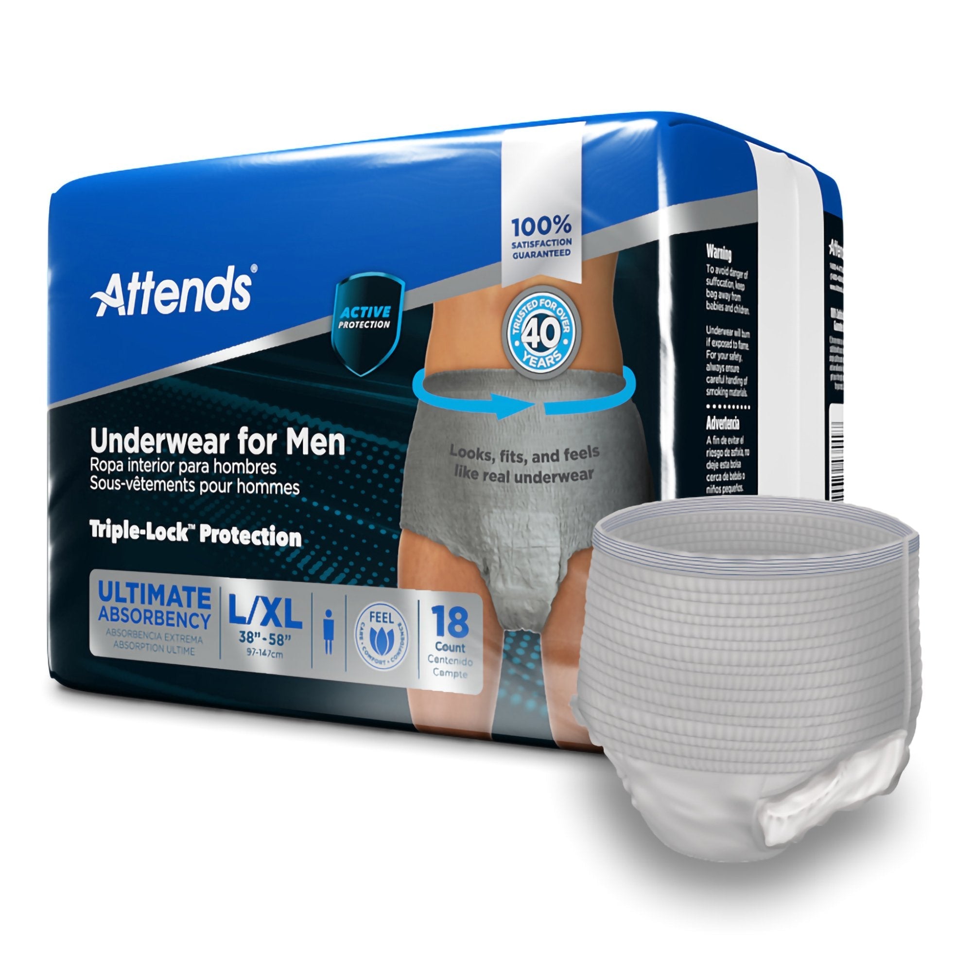 Attends® Discreet Men's Underwear, Level 5, Large / X-Large (18 Units)