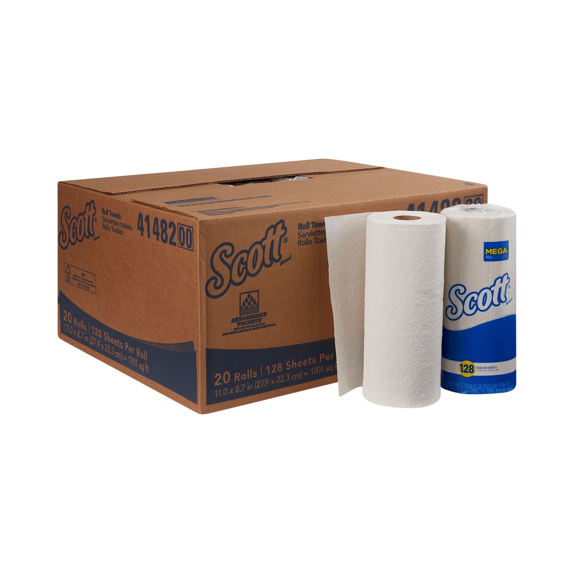 Scott® Perforated Kitchen Paper Towel Rolls - Bulk Pack of 20, 128 Sheets
