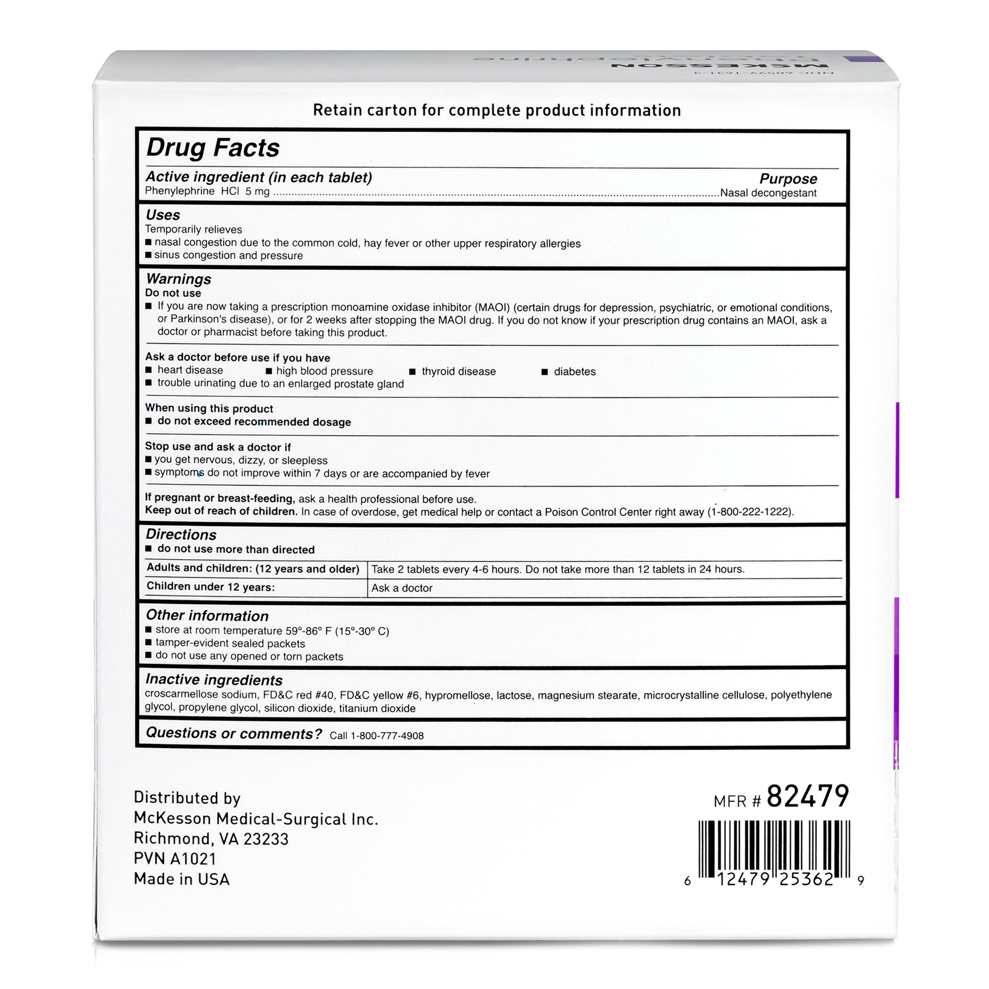 McKesson Phenylephrine Sinus Relief (250 Units)