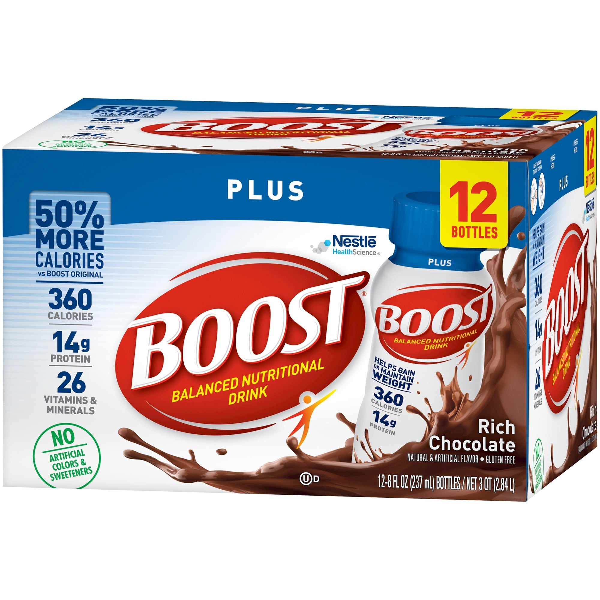 Boost Plus® Chocolate Nutrition Drink, 8oz - Muscle & Bone Support (12 Pack)