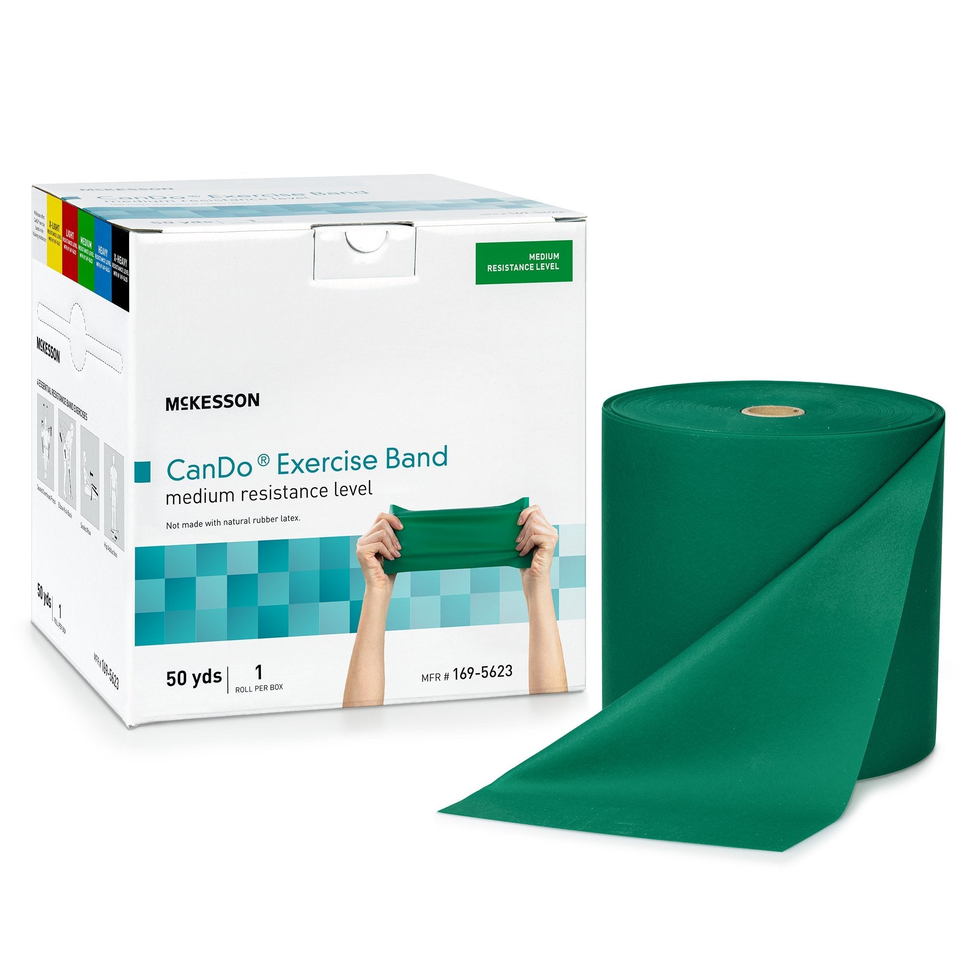 McKesson CanDo® Exercise Resistance Band, Green, 5 Inch x 50 Yard, Medium Resistance (1 Unit)