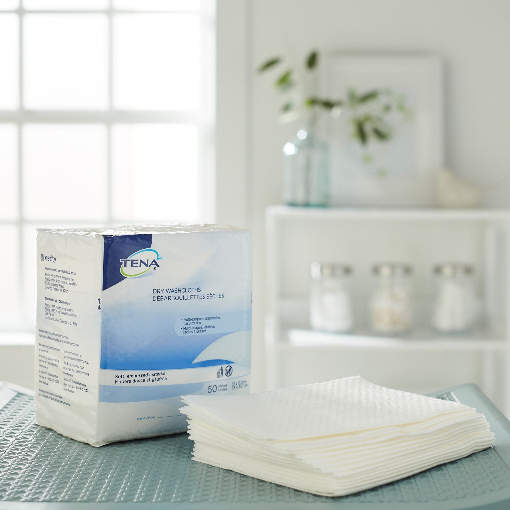 Tena® Dry Washcloths, Disposable, White, 13 x 13-1/4 Inch (1 Unit)