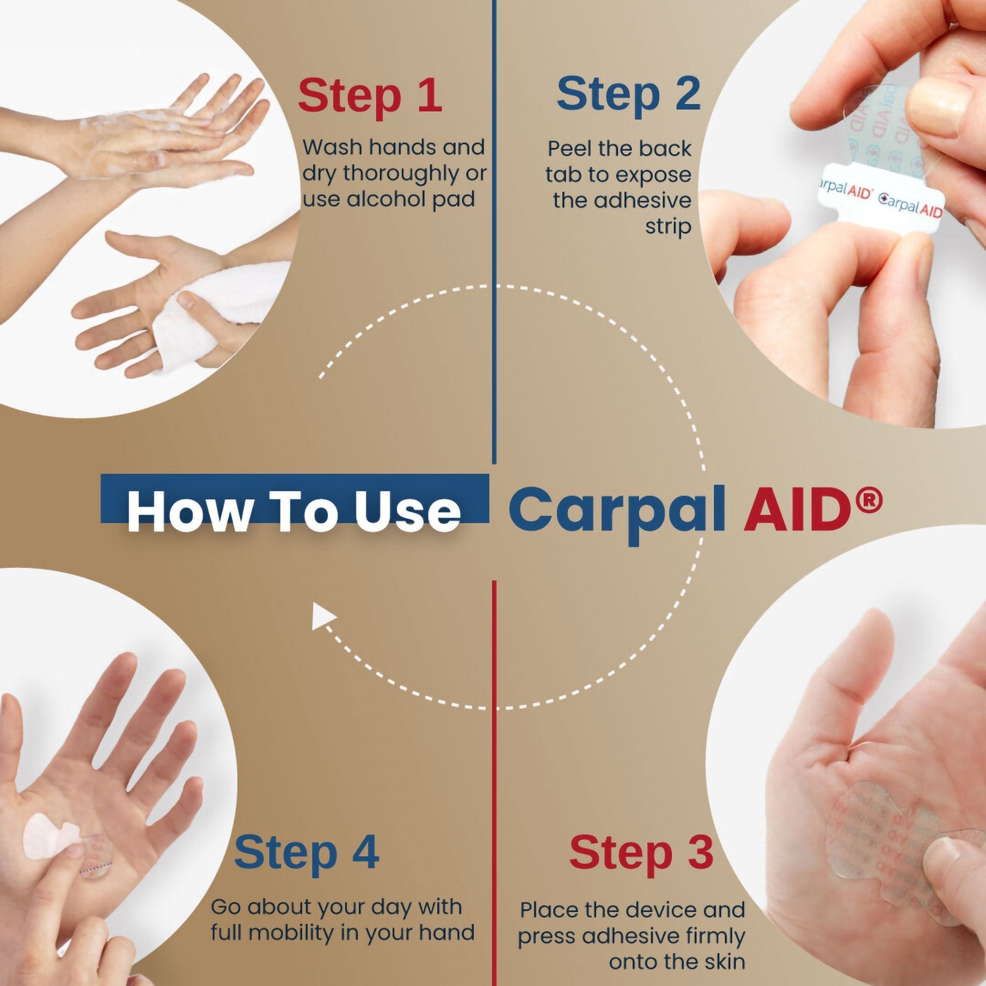CarpalAid® Patch Hand-Based Carpal Tunnel Support, One Size Fits Most (6 Units)