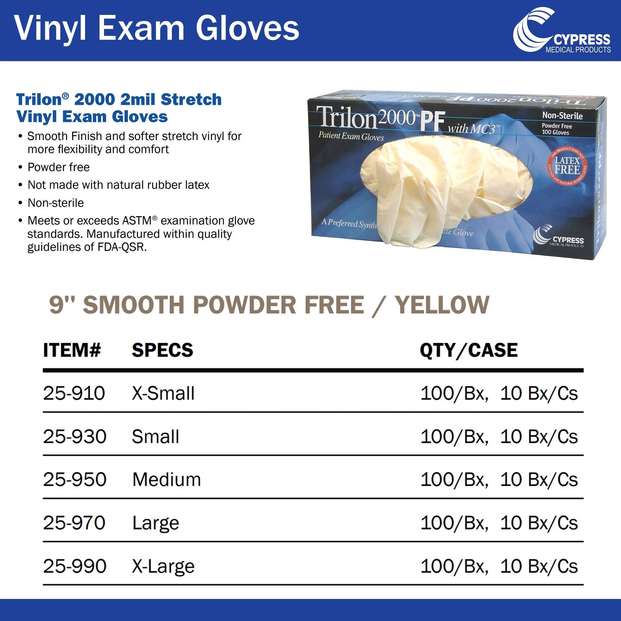 Trilon 2000® PF with MC3® Stretch Vinyl Exam Glove, Extra Large, Ivory (100 Units)