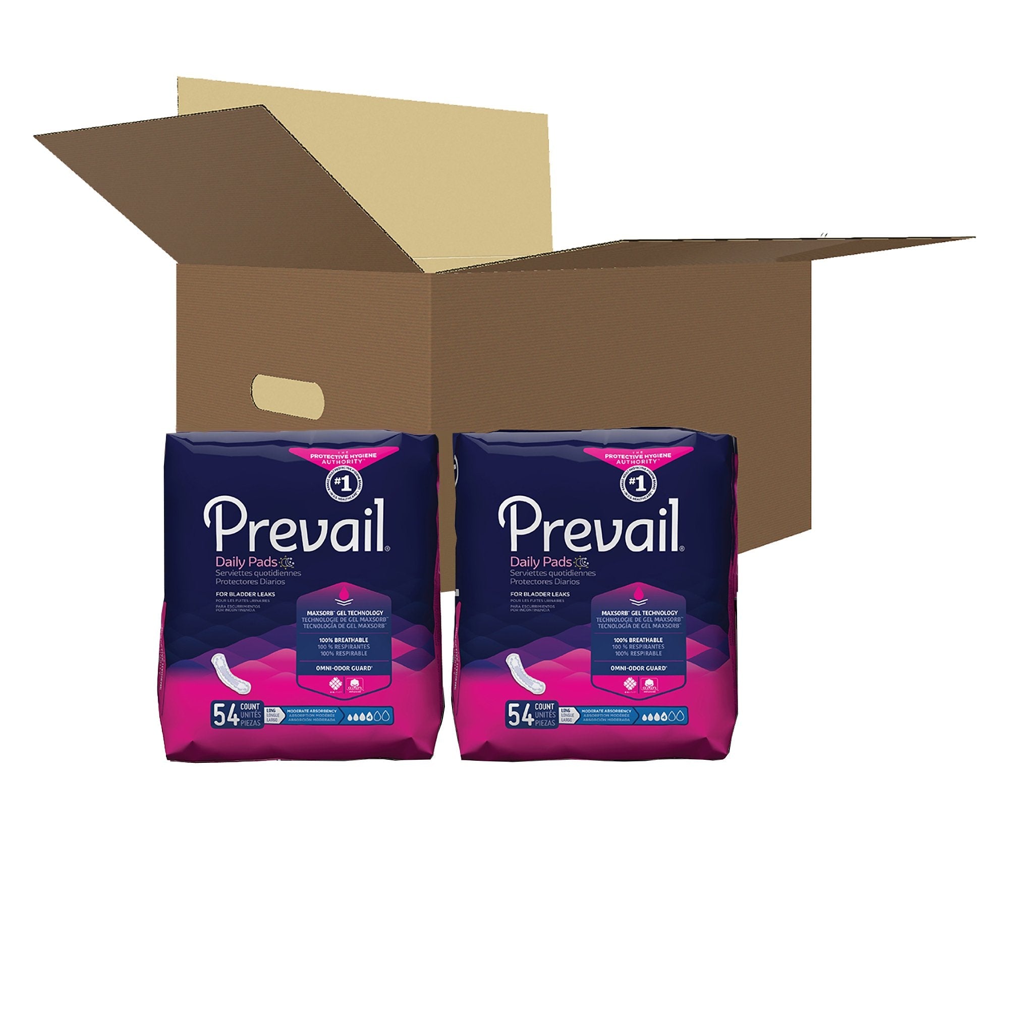 Prevail® Daily Pads Moderate Absorbency Bladder Control Pad, 11-Inch Length (54 Units)
