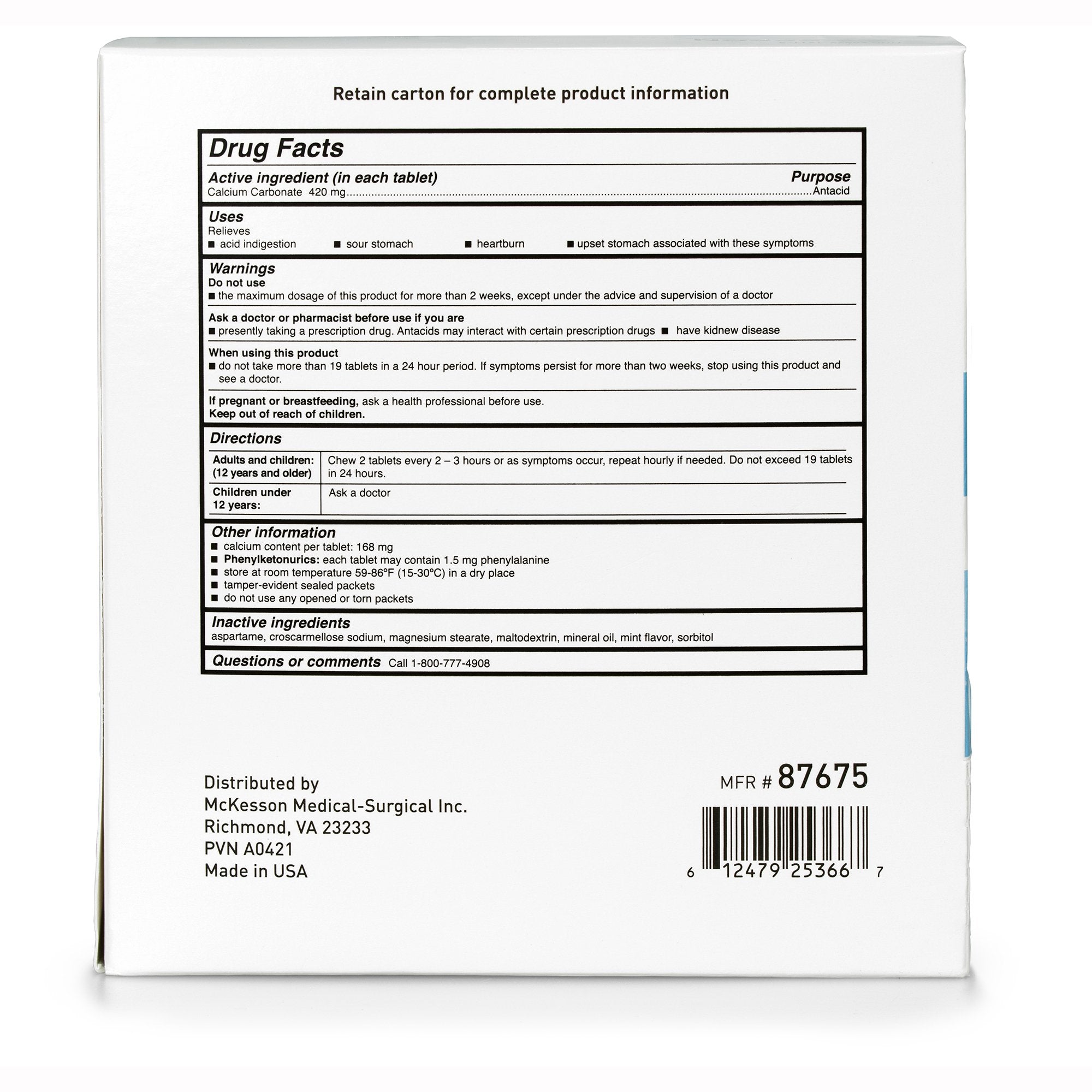 McKesson Calcium Carbonate Antacid (250 Units)