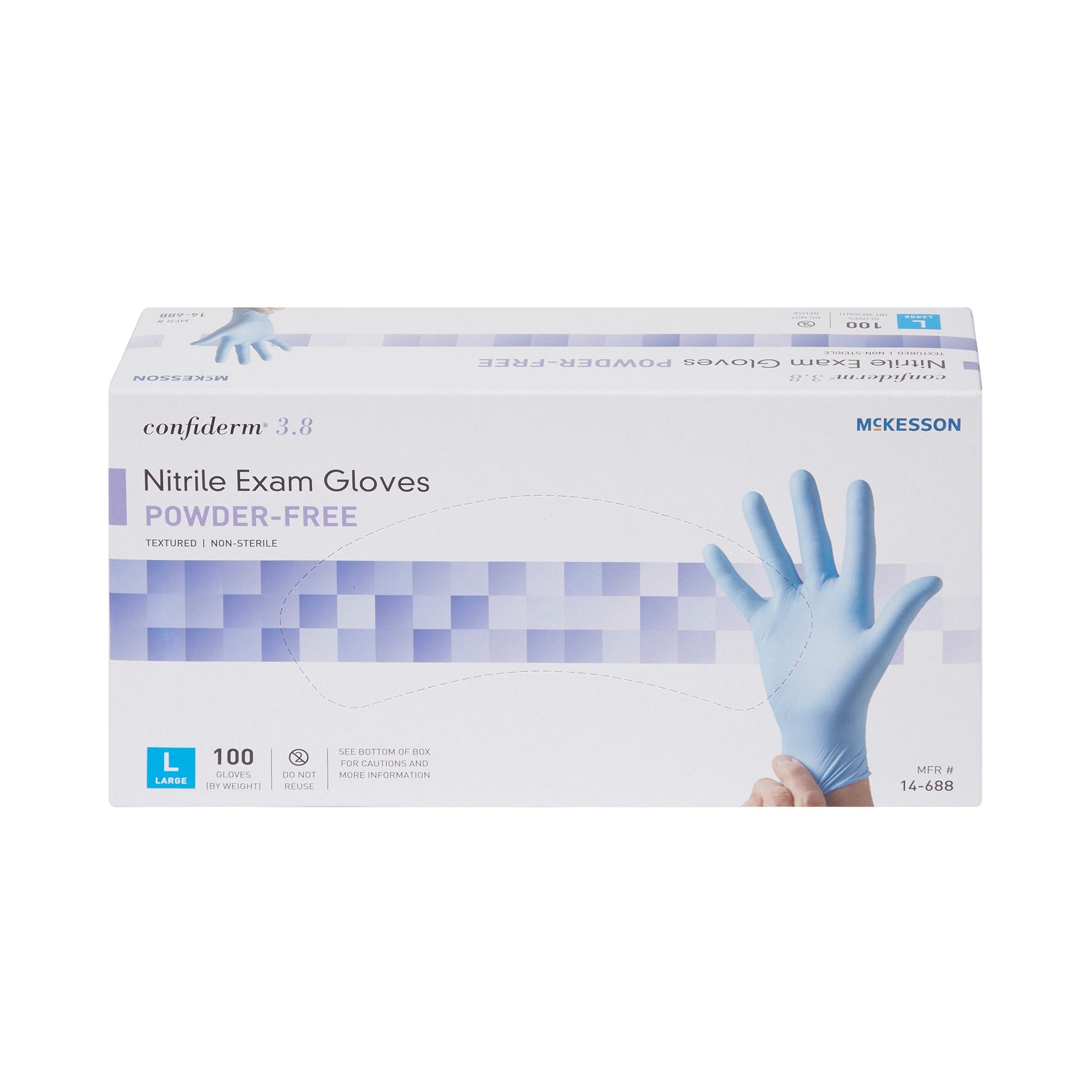 McKesson Confiderm 3.8 Nitrile Gloves, Large, Blue, NonSterile - 100 Pack