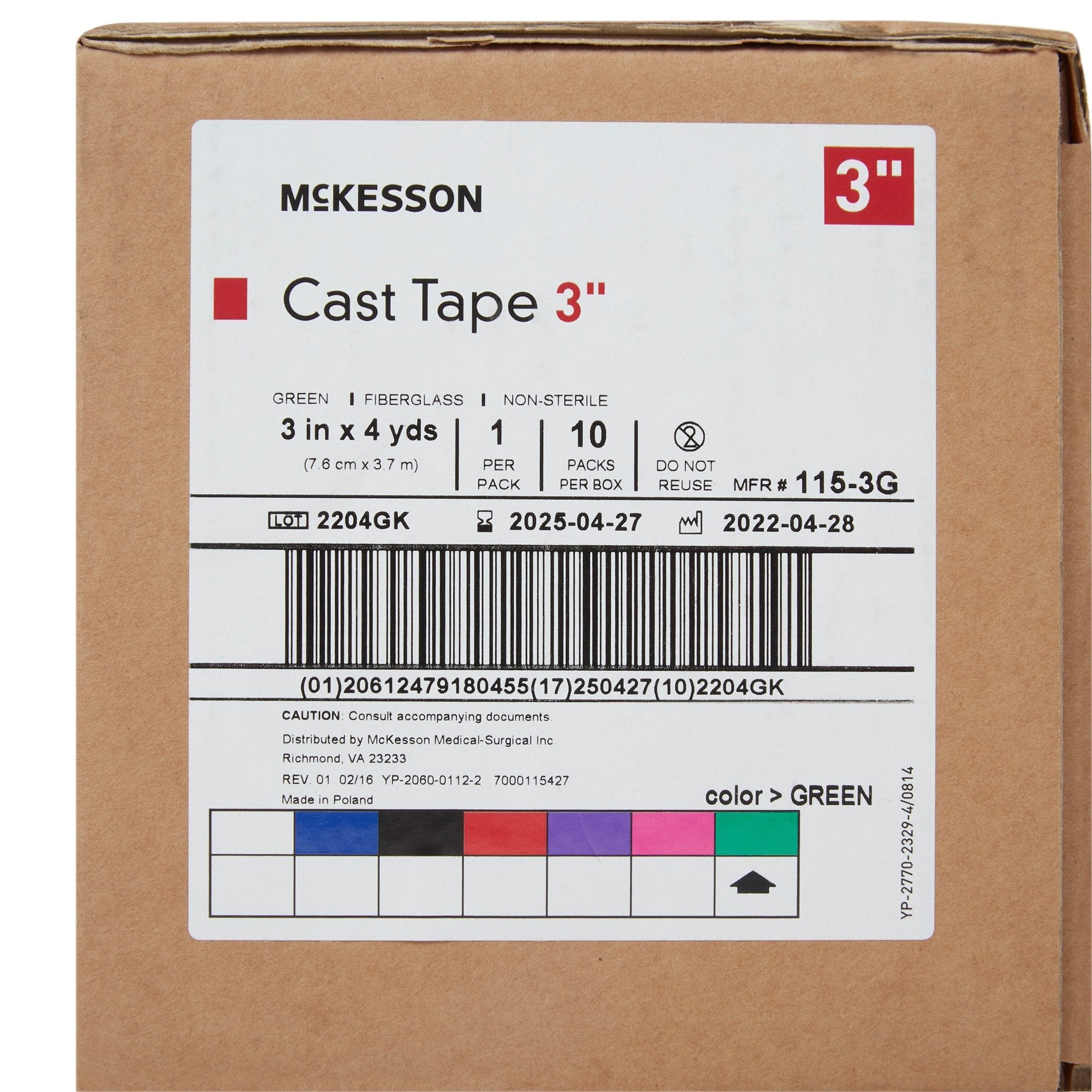 McKesson Green Cast Tape, 3 Inch x 4 Yard (10 Units)