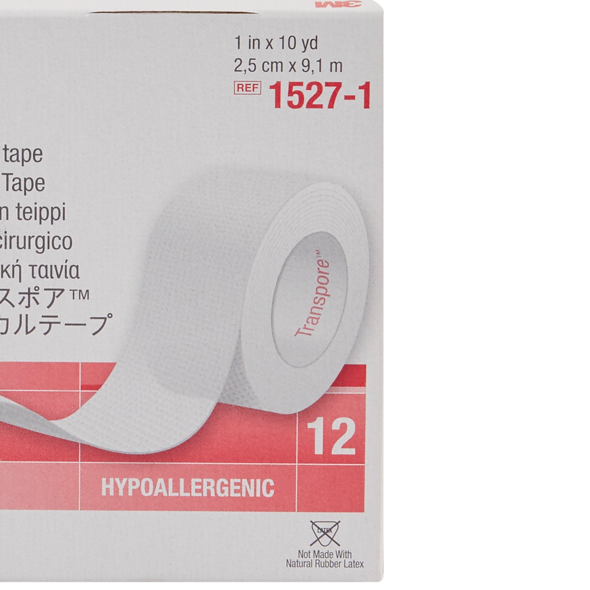 3M Transpore Plastic Medical Tape, 1" x 10yd, Transparent, 12 Pack