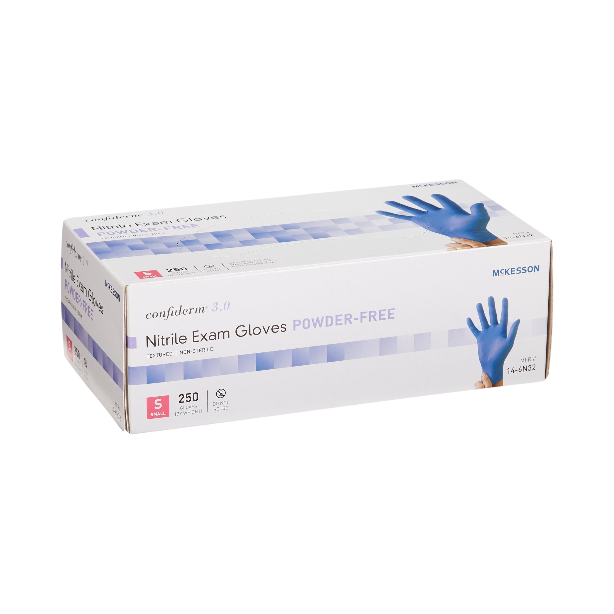 McKesson Confiderm 3.0 Nitrile Exam Gloves, Small, Textured Blue - 1 Unit