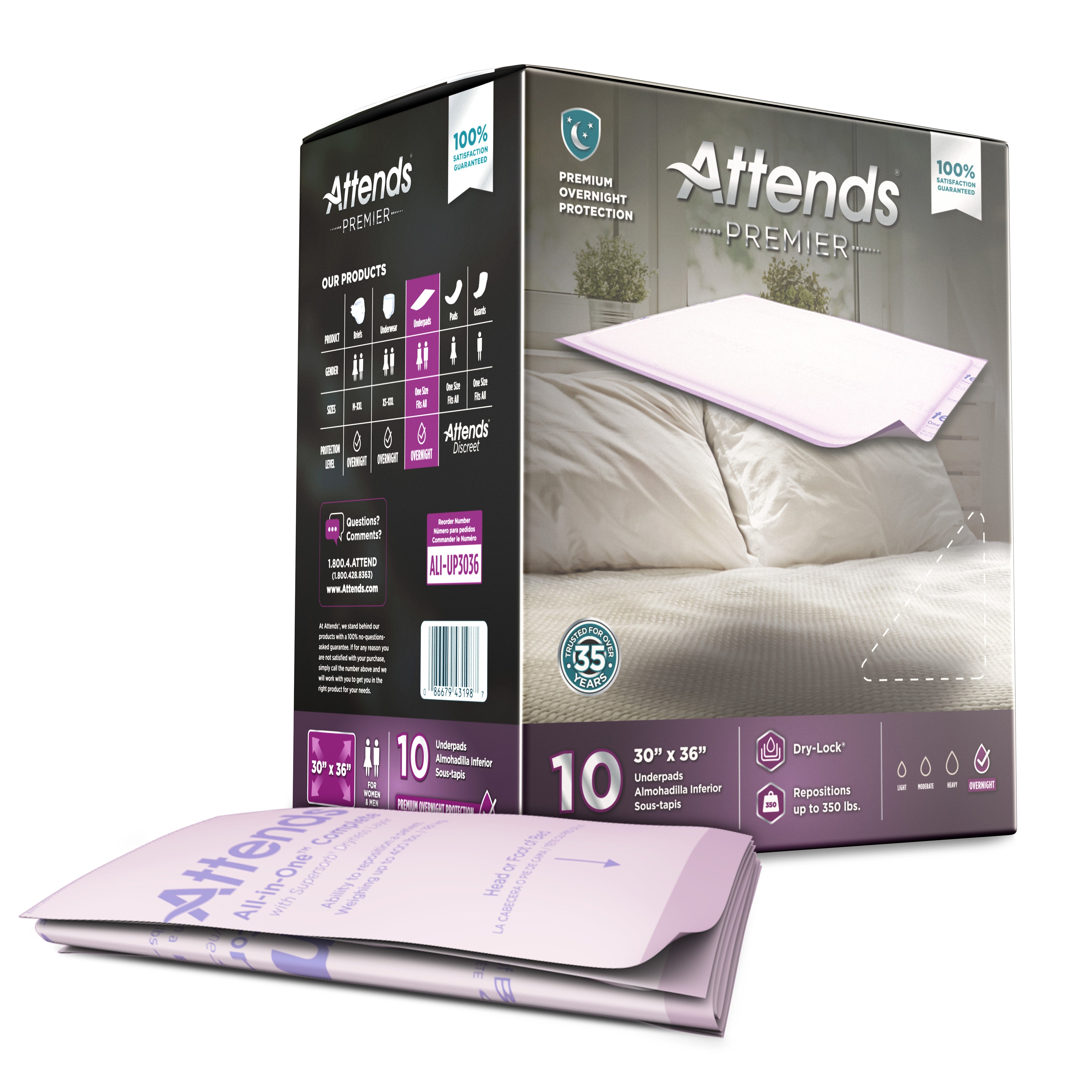 Attends Premier Underpad 30x36" - Heavy Absorbency, 10-Pack
