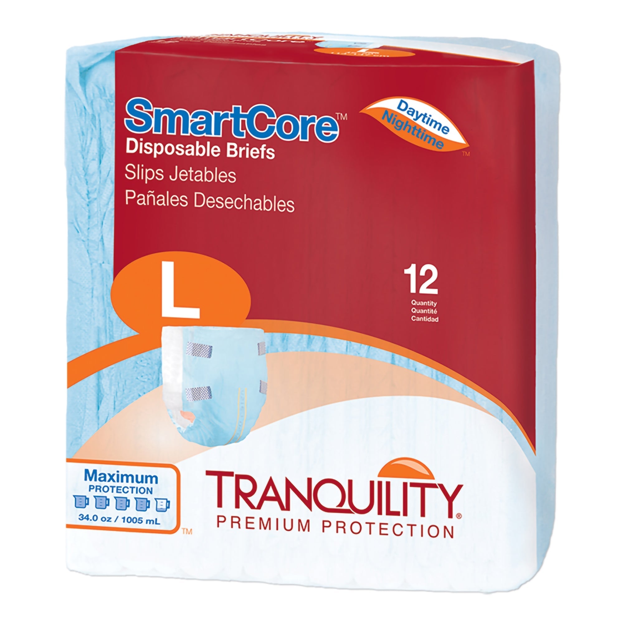 Tranquility SmartCore Incontinence Briefs Lg, Max Protection - 12 Pack