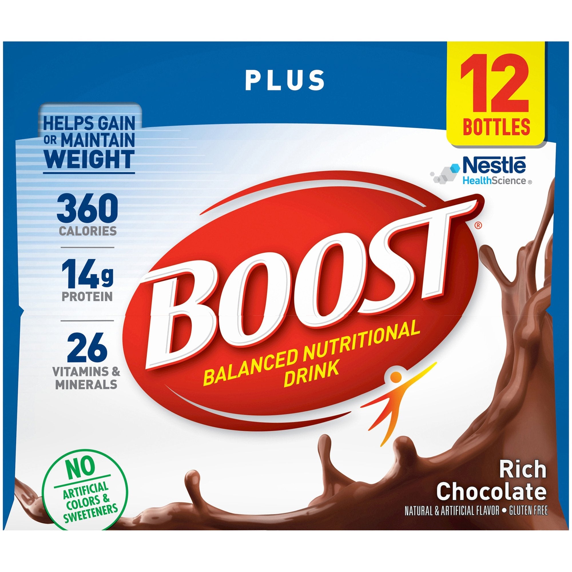 Boost Plus® Chocolate Nutrition Drink, 8oz - Muscle & Bone Support (12 Pack)