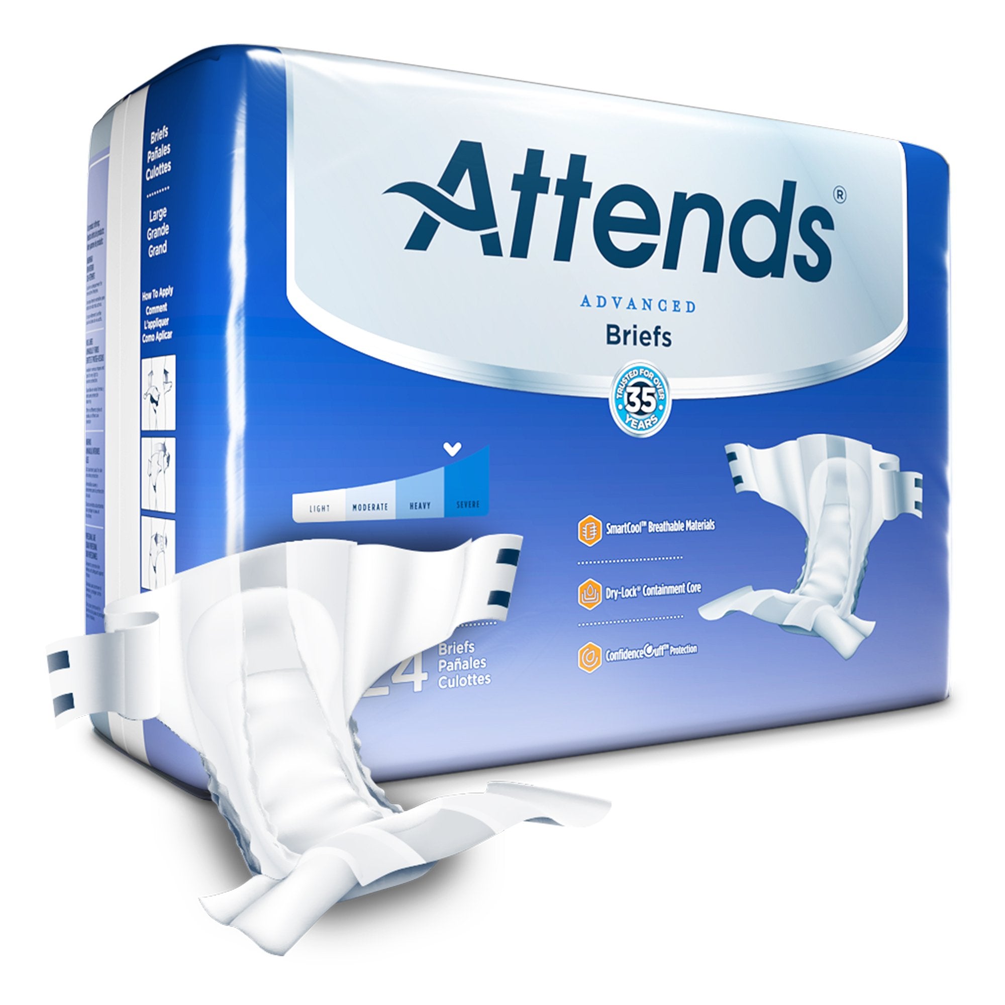 Attends® Advanced Briefs, Large - Unisex Incontinence Aid (24 Pack)