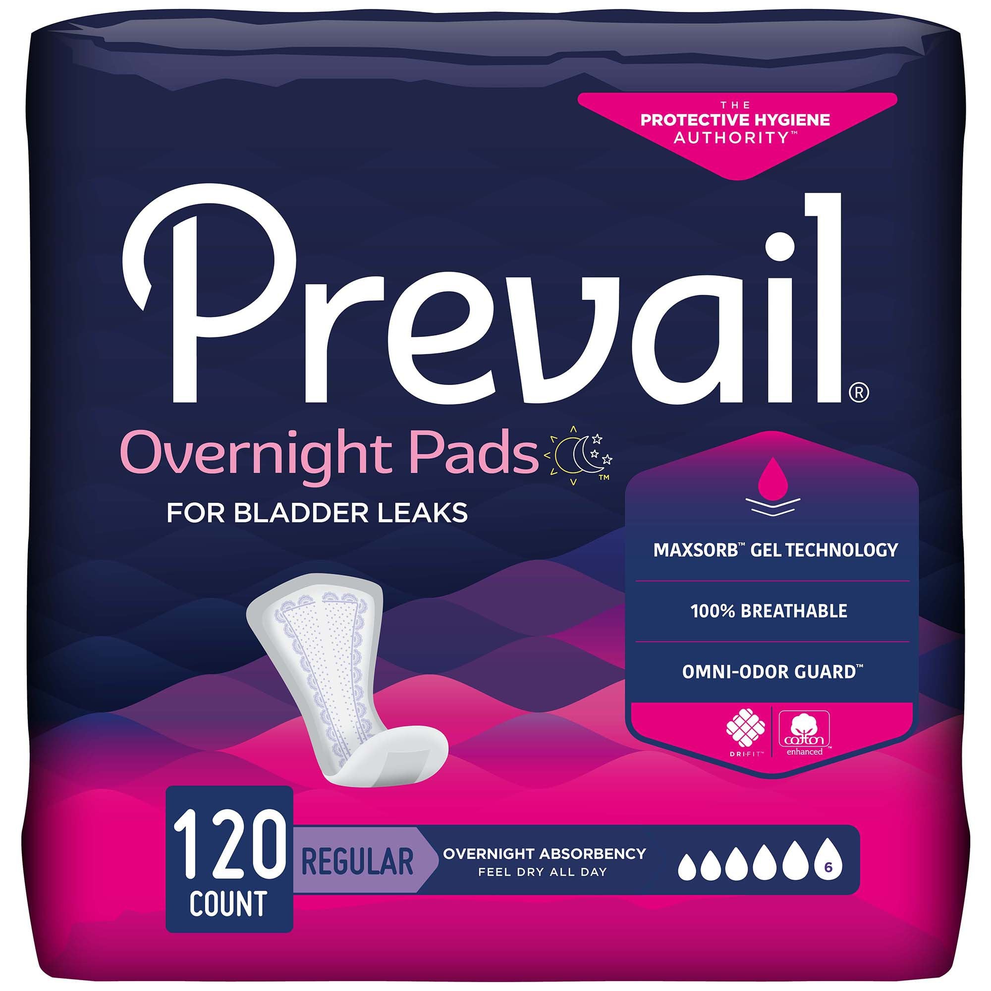 Prevail® Overnight Bladder Control Pads, 16" Length - 30 Pack, Heavy Absorbency