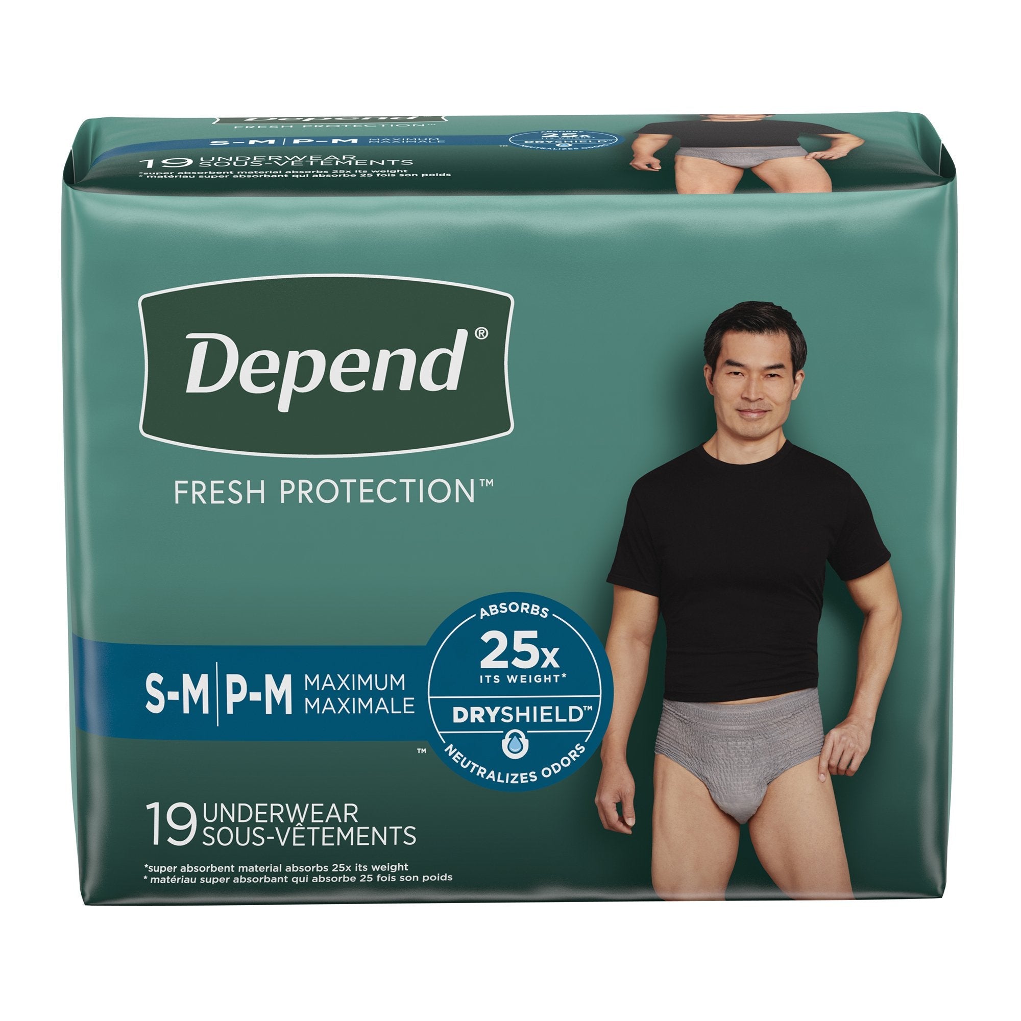 Depend FIT-FLEX Absorbent Underwear for Men, Small/Medium, Pull-On, Gray, Disposable (19 Units)