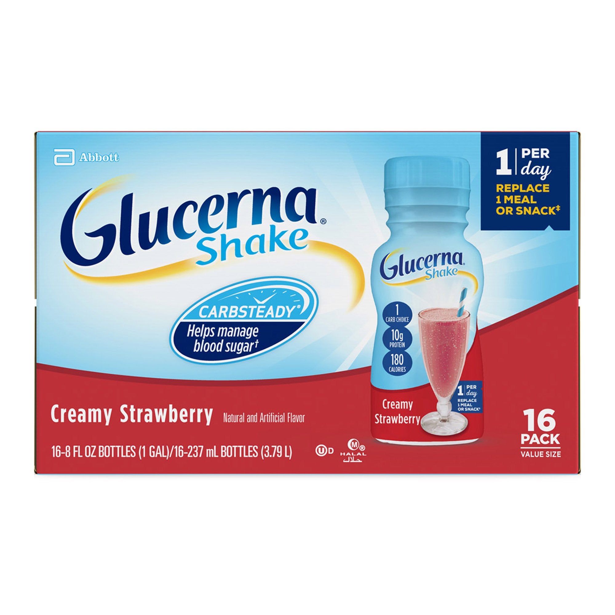 Glucerna Original Shake, Strawberry, 8 oz. - Diabetic Support Formula (24 Pack)
