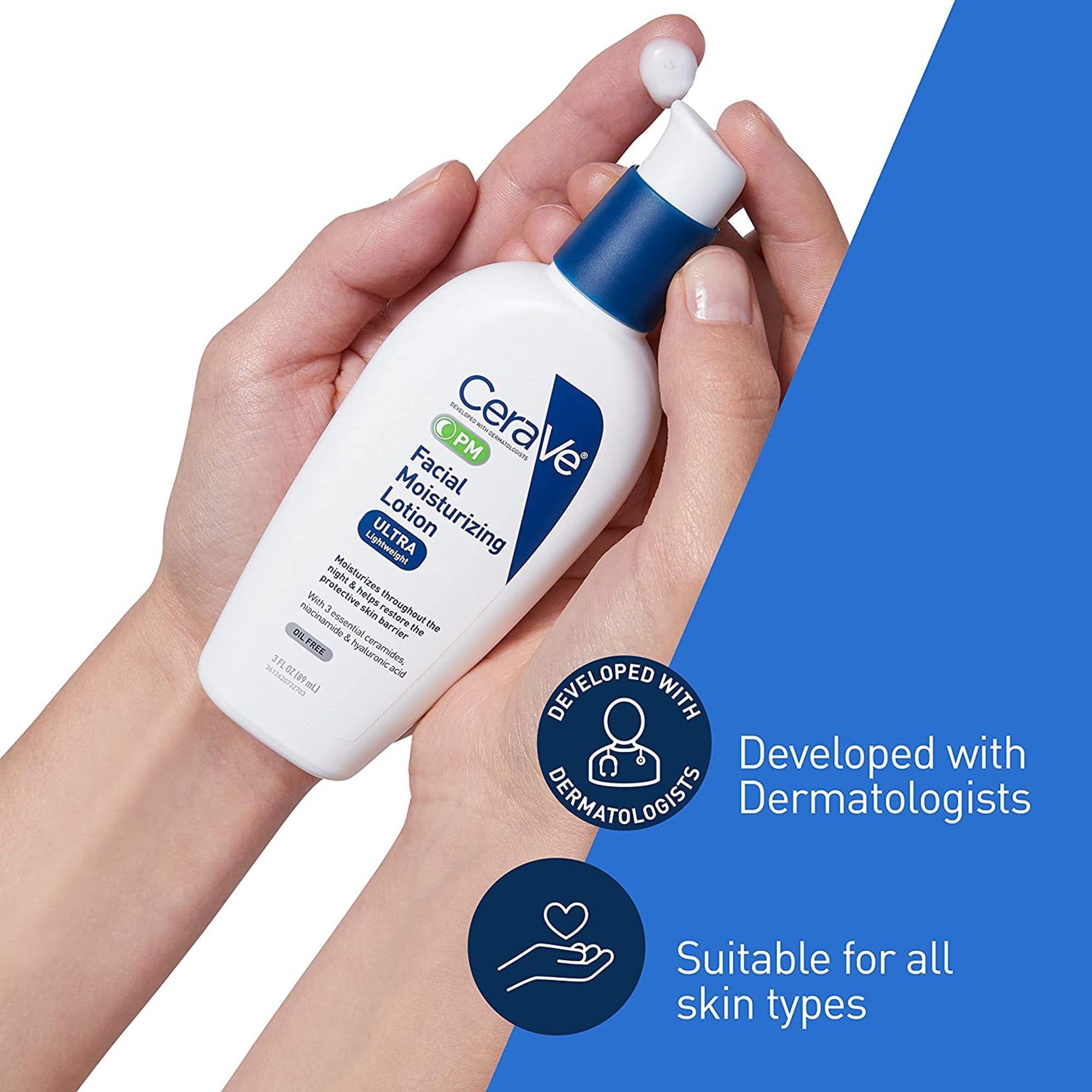 Facial Moisturizer CeraVe® PM 3 oz. Pump Bottle Unscented Lotion (1 Unit)