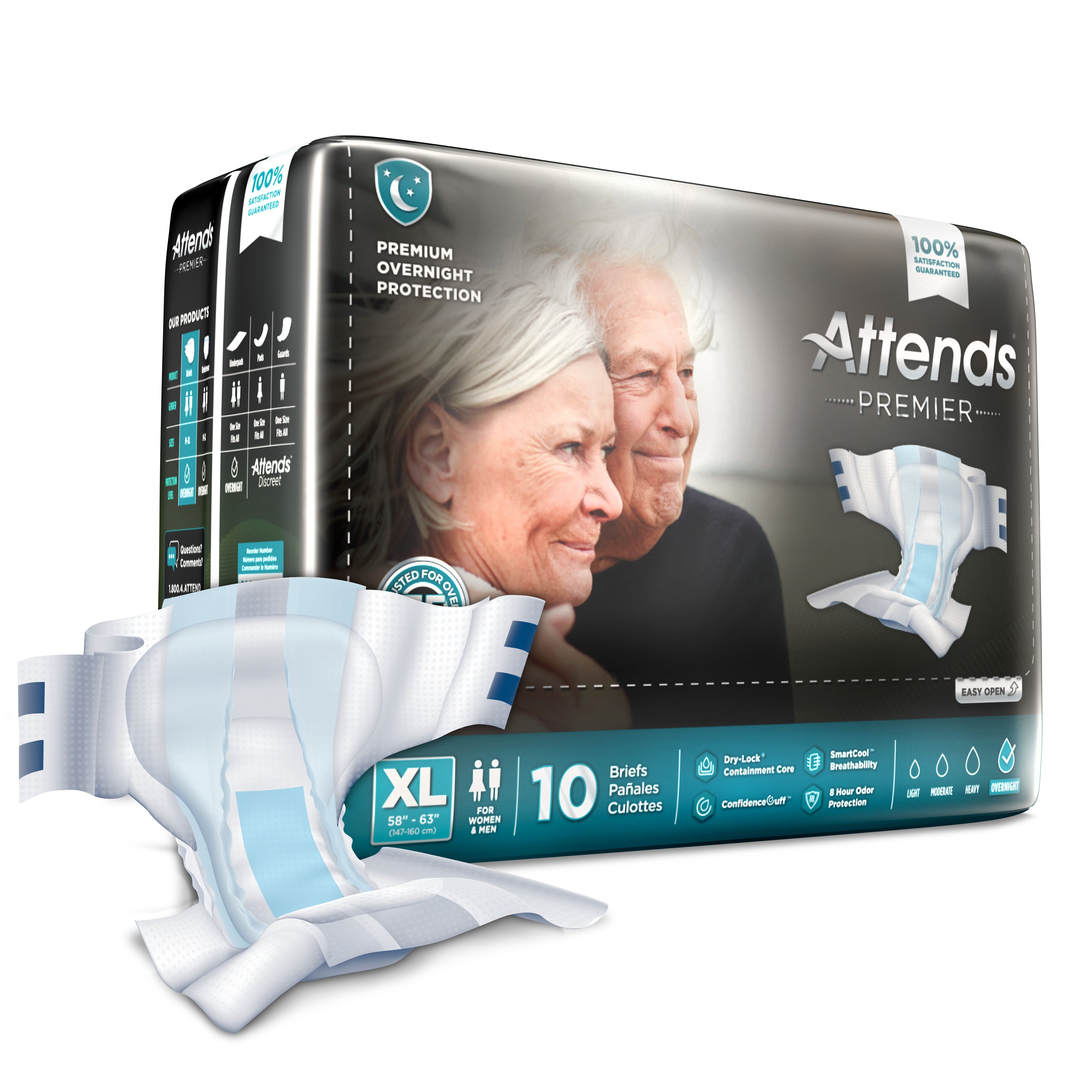 Attends® Premier Briefs XL - Overnight Incontinence Protection, 10-Pack