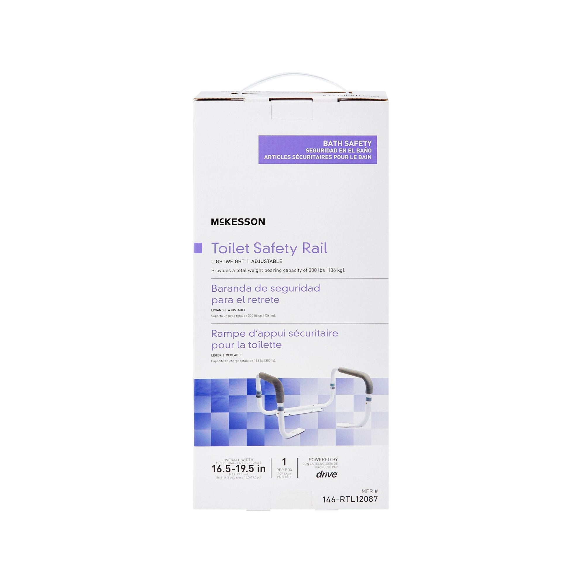 McKesson Toilet Safety Rail, White Steel, Width-Adjustable (1 Unit)