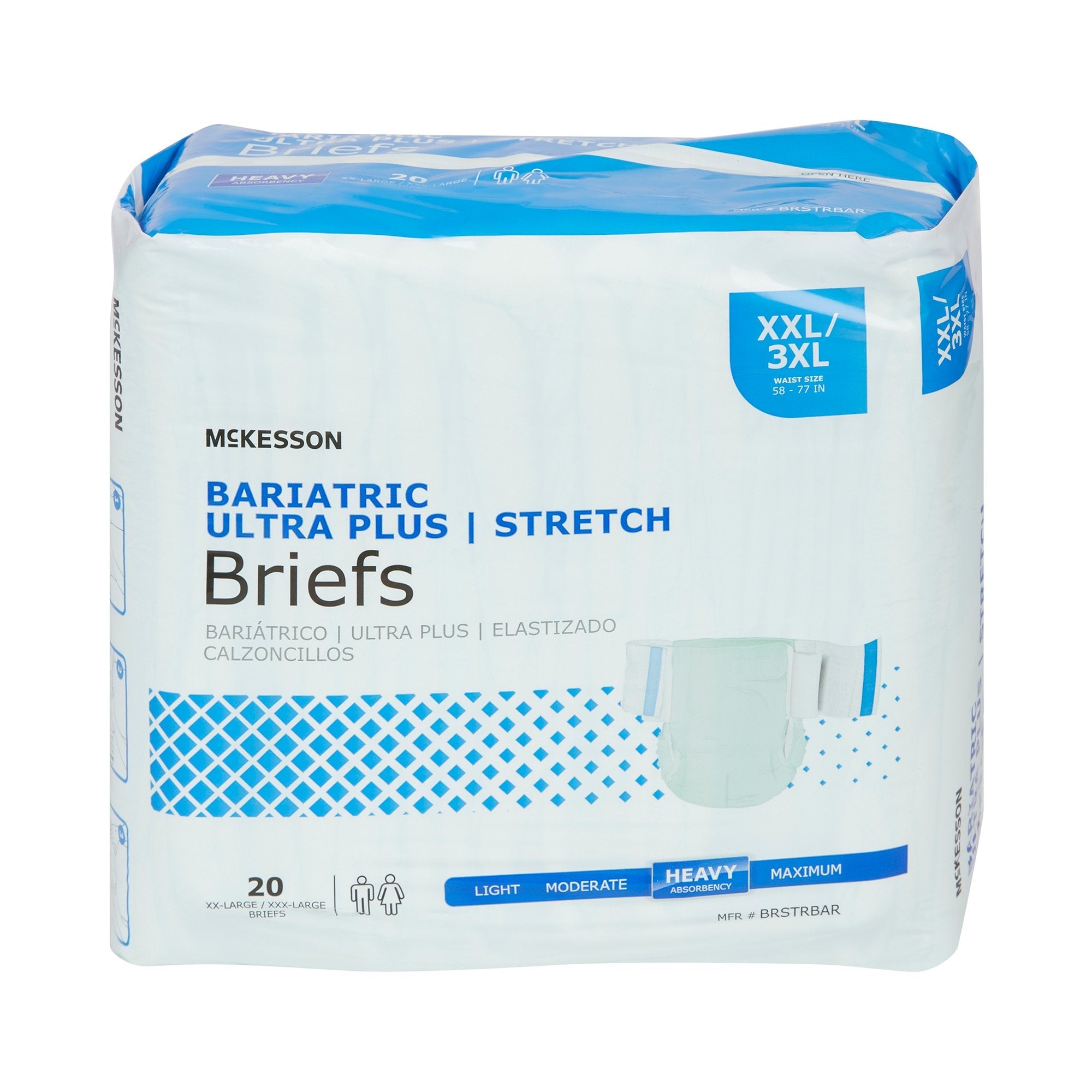 McKesson Ultra Plus Stretch Bariatric Briefs, 2XL/3XL, 20 Pack – Heavy Absorbency