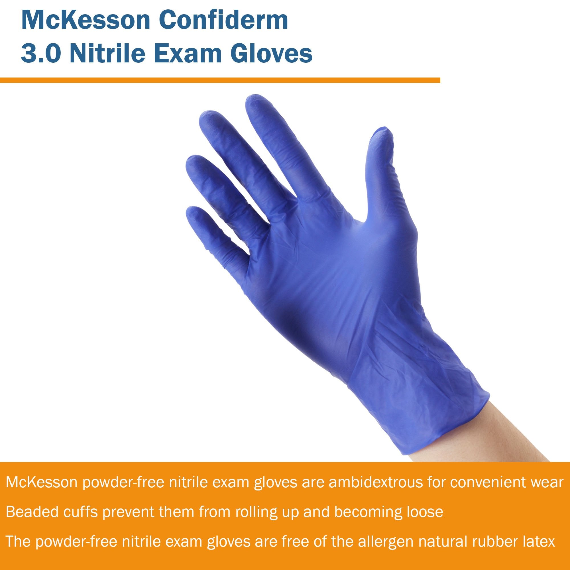 McKesson Confiderm® 3.0 Nitrile Gloves Small, Textured, Blue - 100 Pack