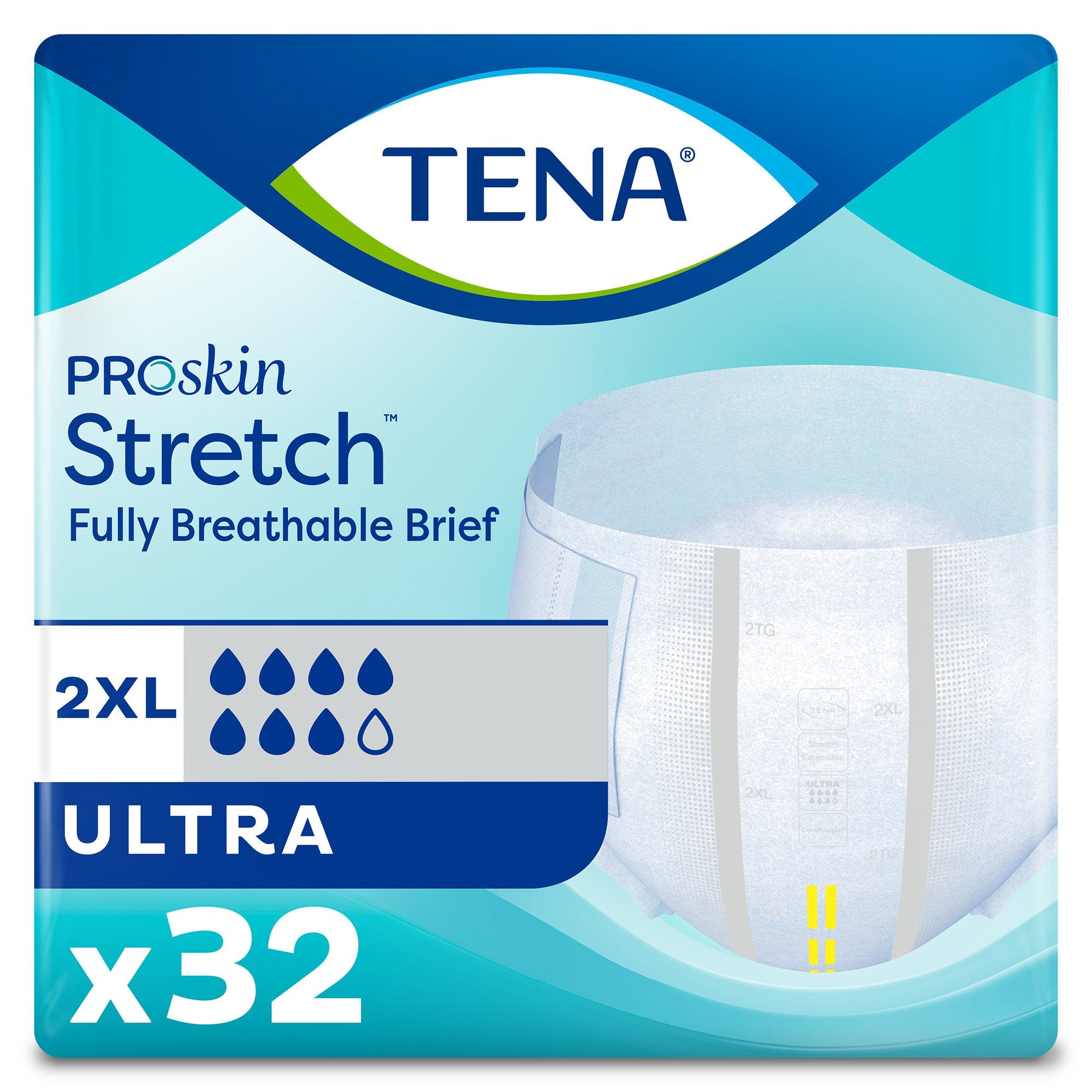 Tena Stretch Ultra Incontinence Briefs 2XL - 64 Pack, Breathable & Odor Control