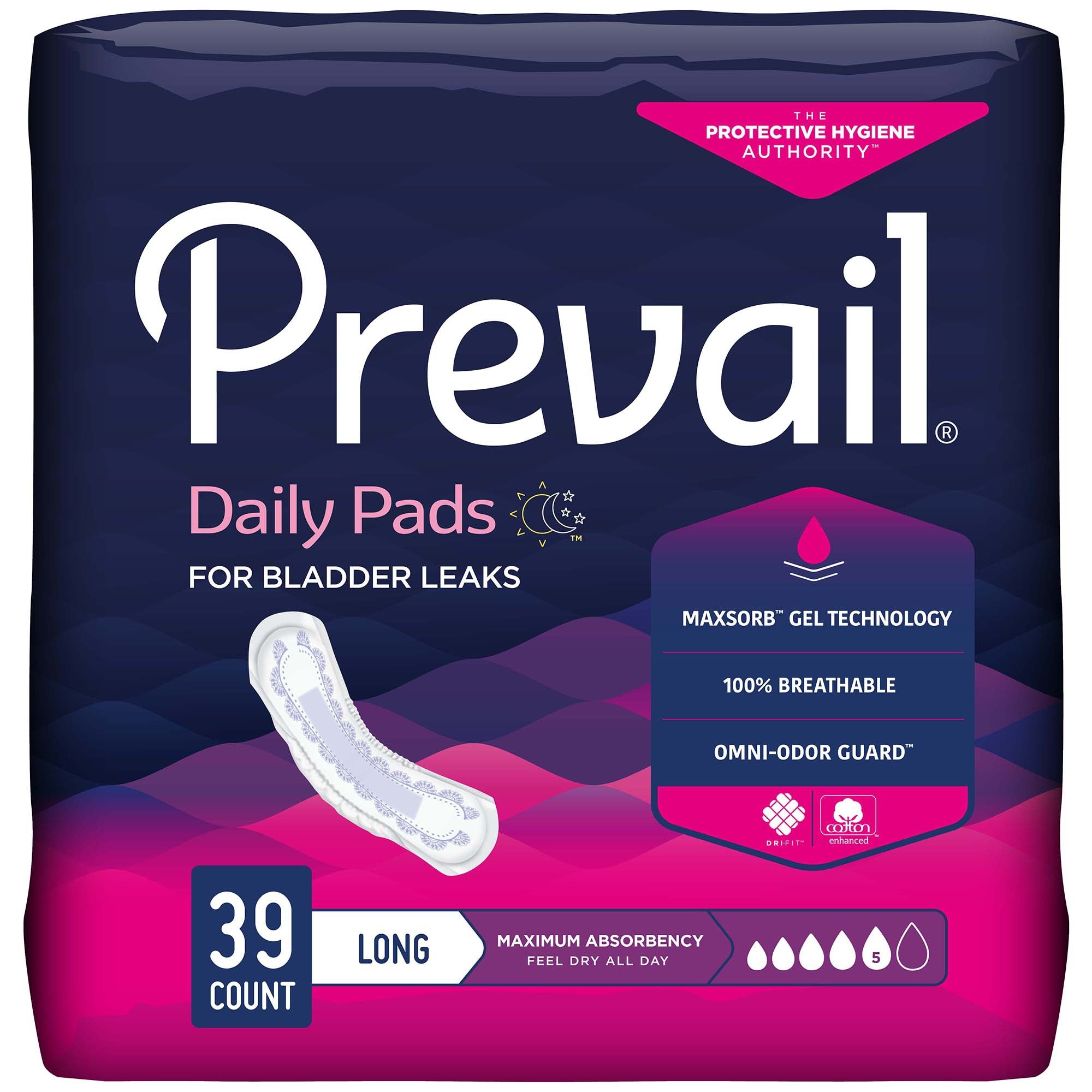 Prevail® Maximum Absorbency Bladder Control Pads, 13" - 39 Pack