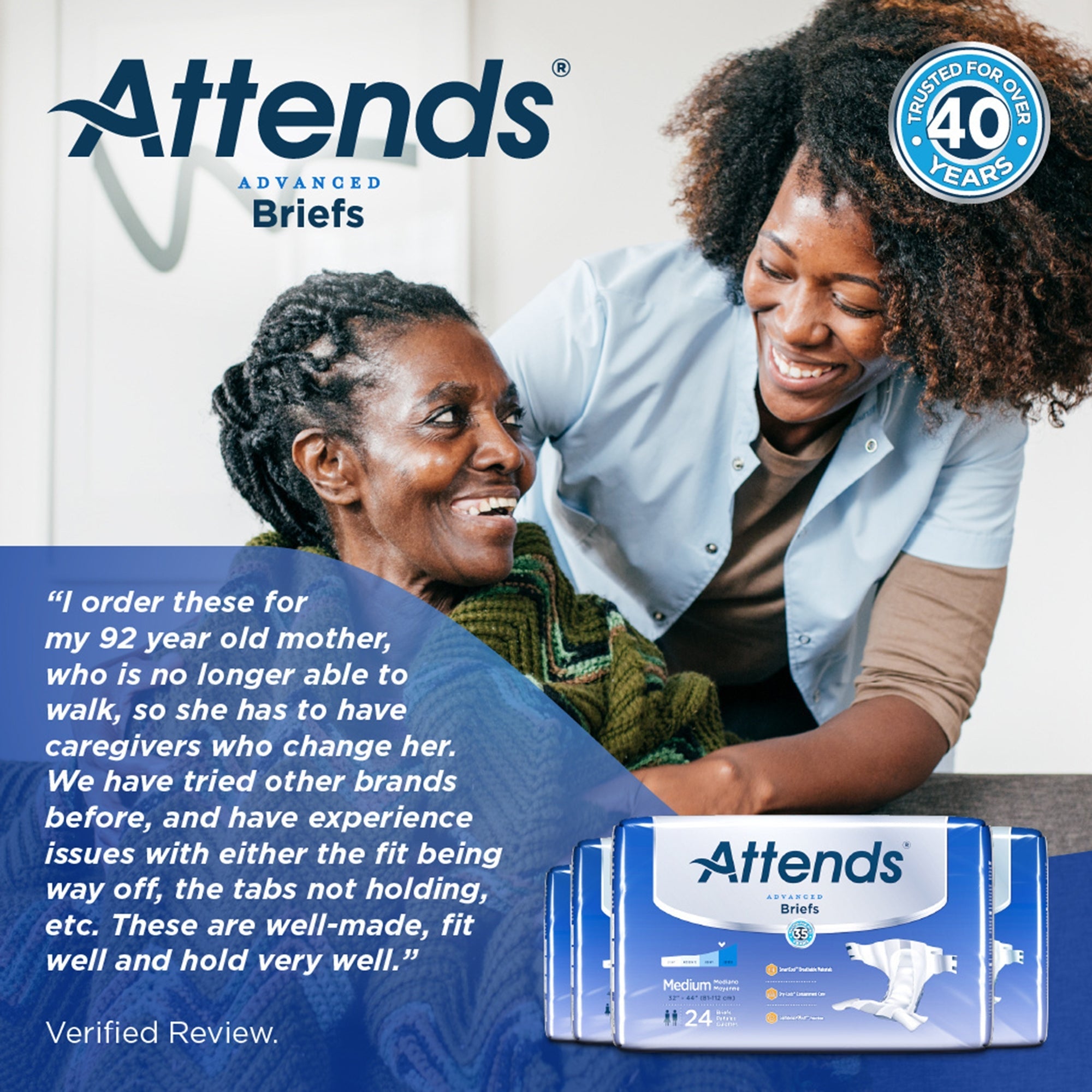 Attends® Advanced Medium Briefs - Unisex Incontinence Care (24 Pack)