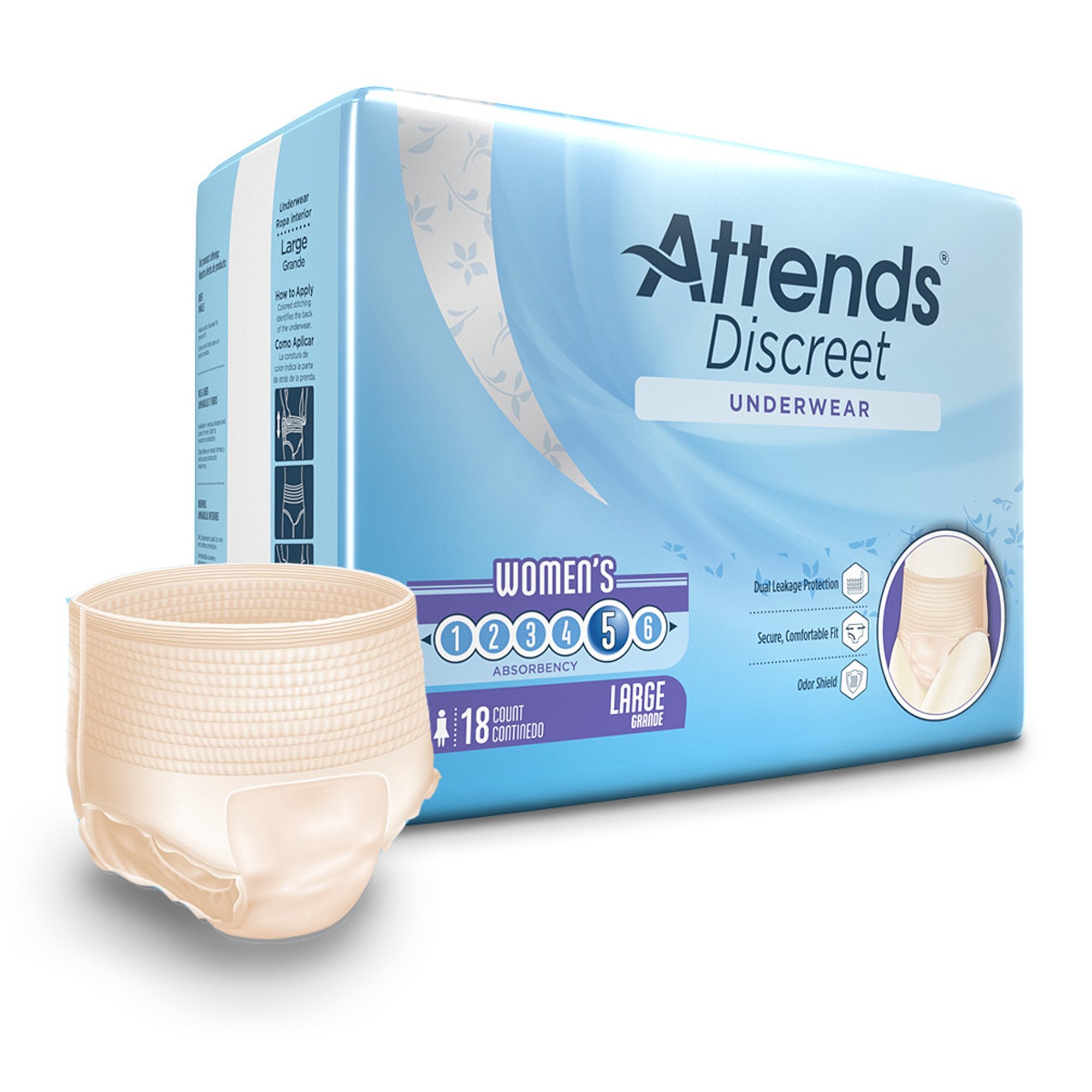 Attends® Discreet Women's Underwear, Level 5, Large (18 Units)