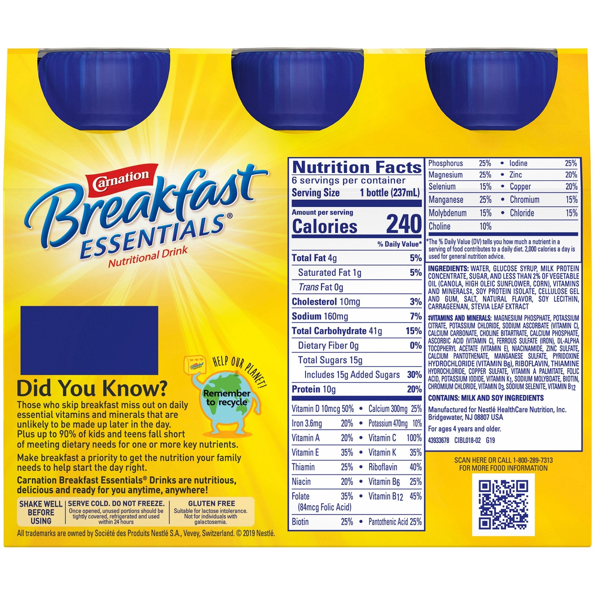 Carnation Breakfast Essentials® Vanilla Nutritional Drink, 8-ounce bottle (6 Units)