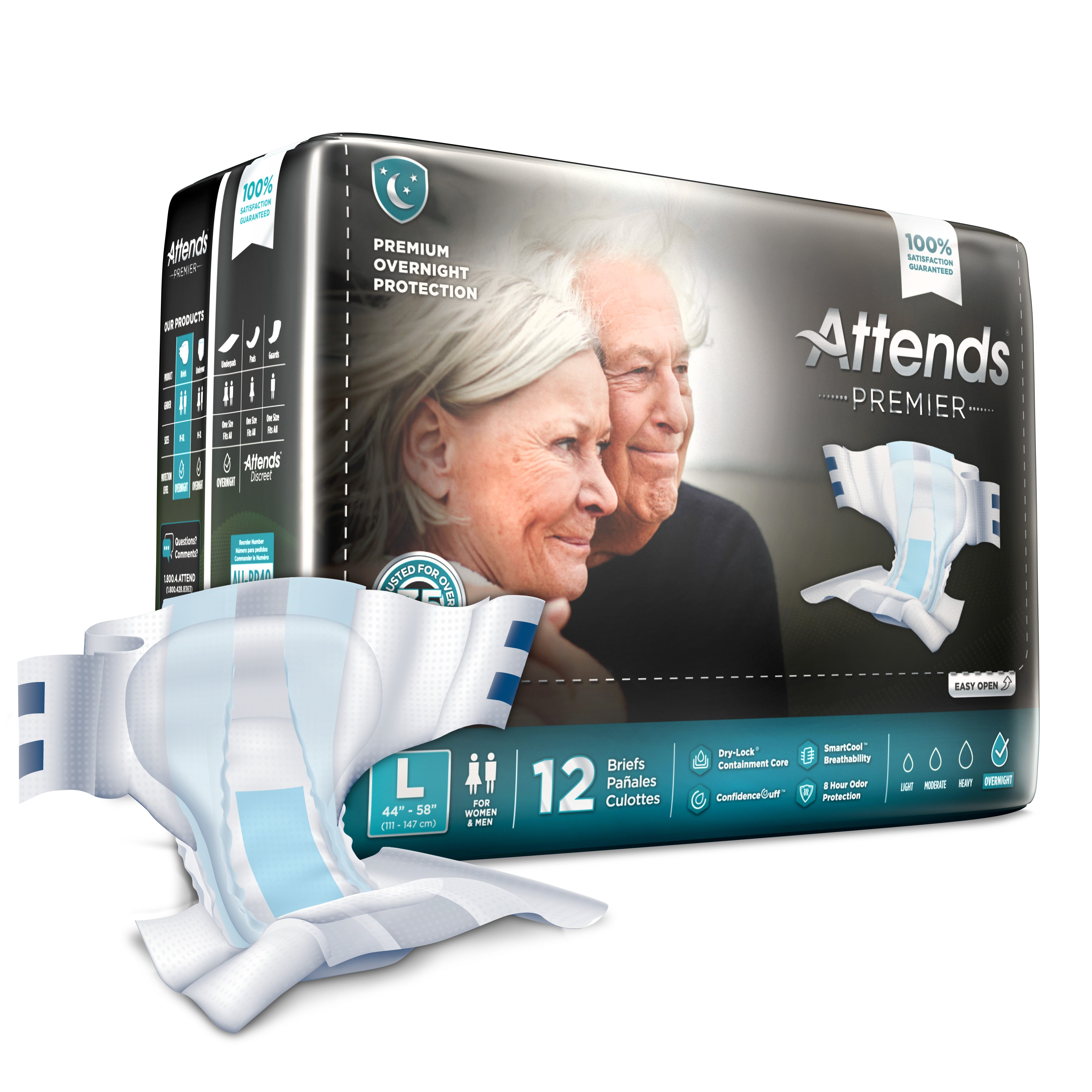 Attends® Premier Large Briefs - Overnight Incontinence Protection (12 Pack)
