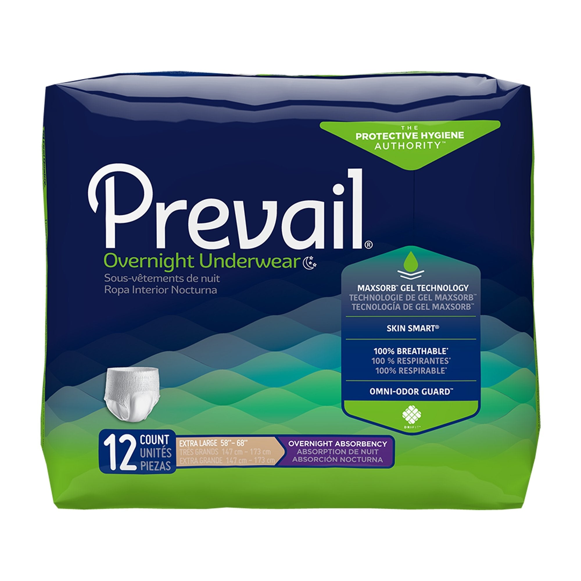 Prevail Overnight Absorbent Underwear, XL - MaxSorb Gel, Skin Smart Fabric