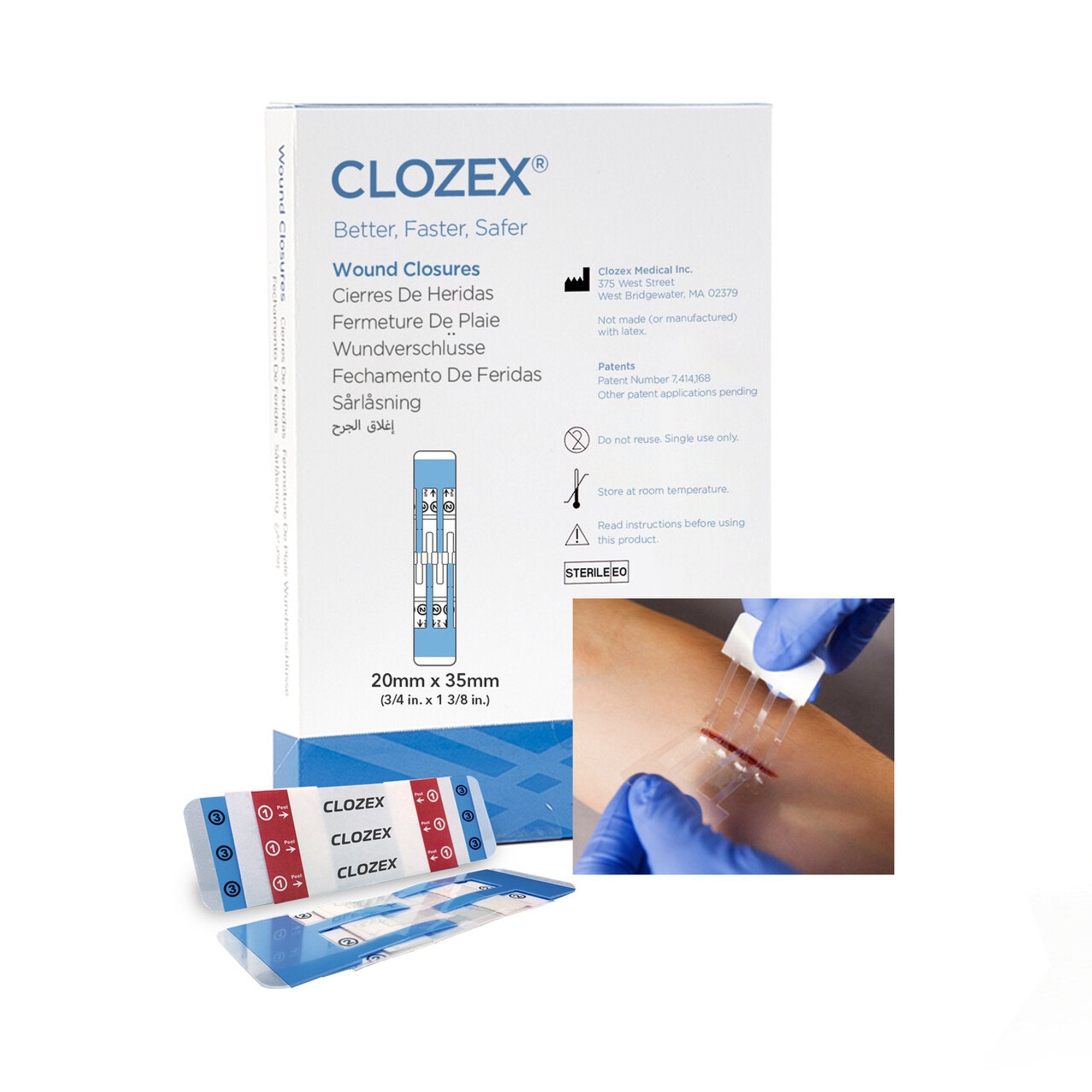 Skin Closure Device Clozex® 3/4 X 1-3/8 Inch Polyurethane, Polyester, Medical Grade Acrylic Interlaced Closure Strip Clear (10 Units)