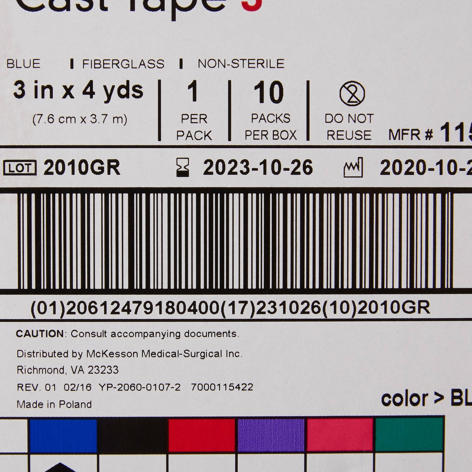 McKesson Blue Cast Tape, 3 Inch x 4 Yard (10 Units)