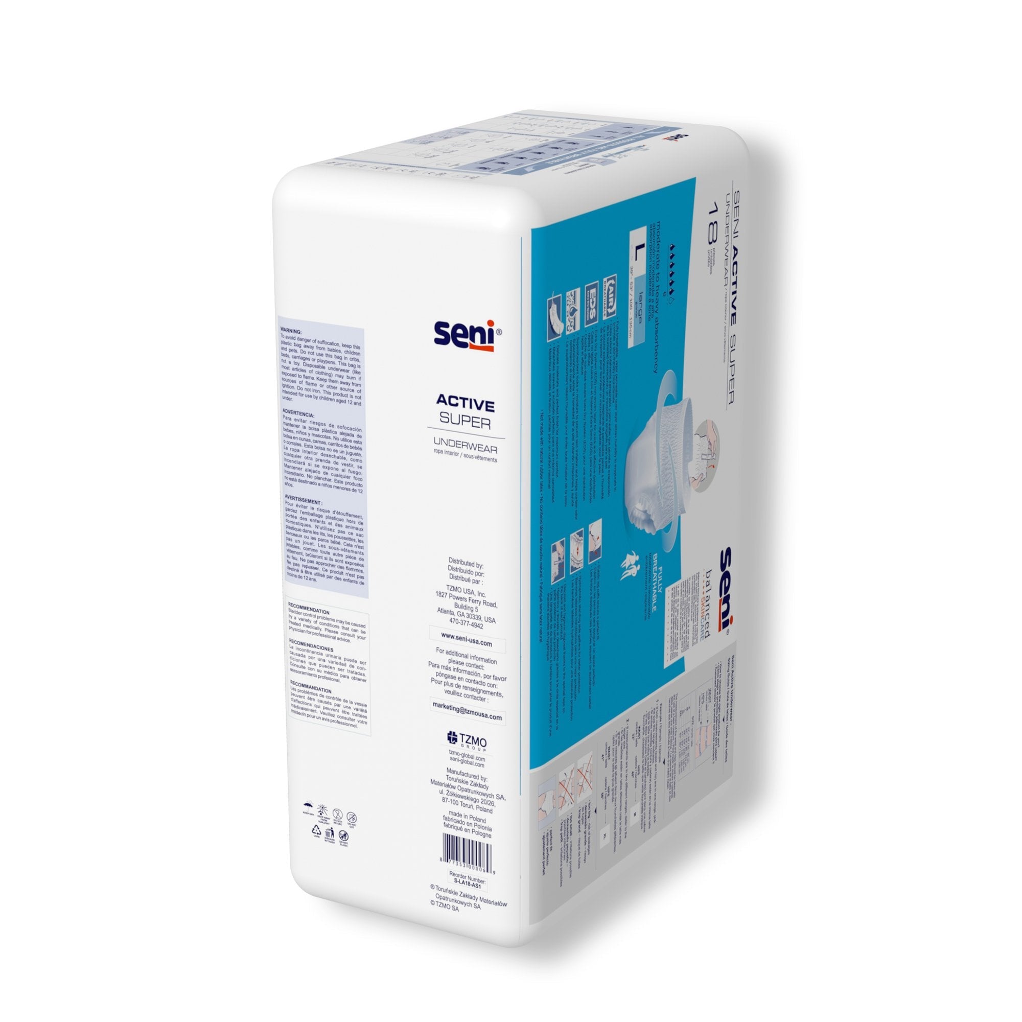 Seni® Active Super Moderate to Heavy Absorbent Underwear, Large (18 Units)