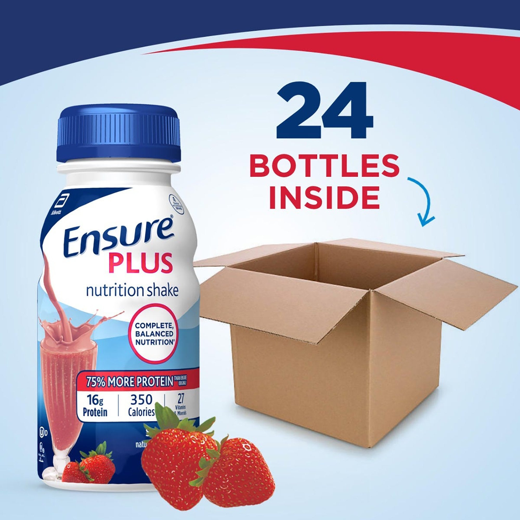 Ensure® Plus Nutrition Shake, Strawberry, 8-ounce bottle (24 Units)