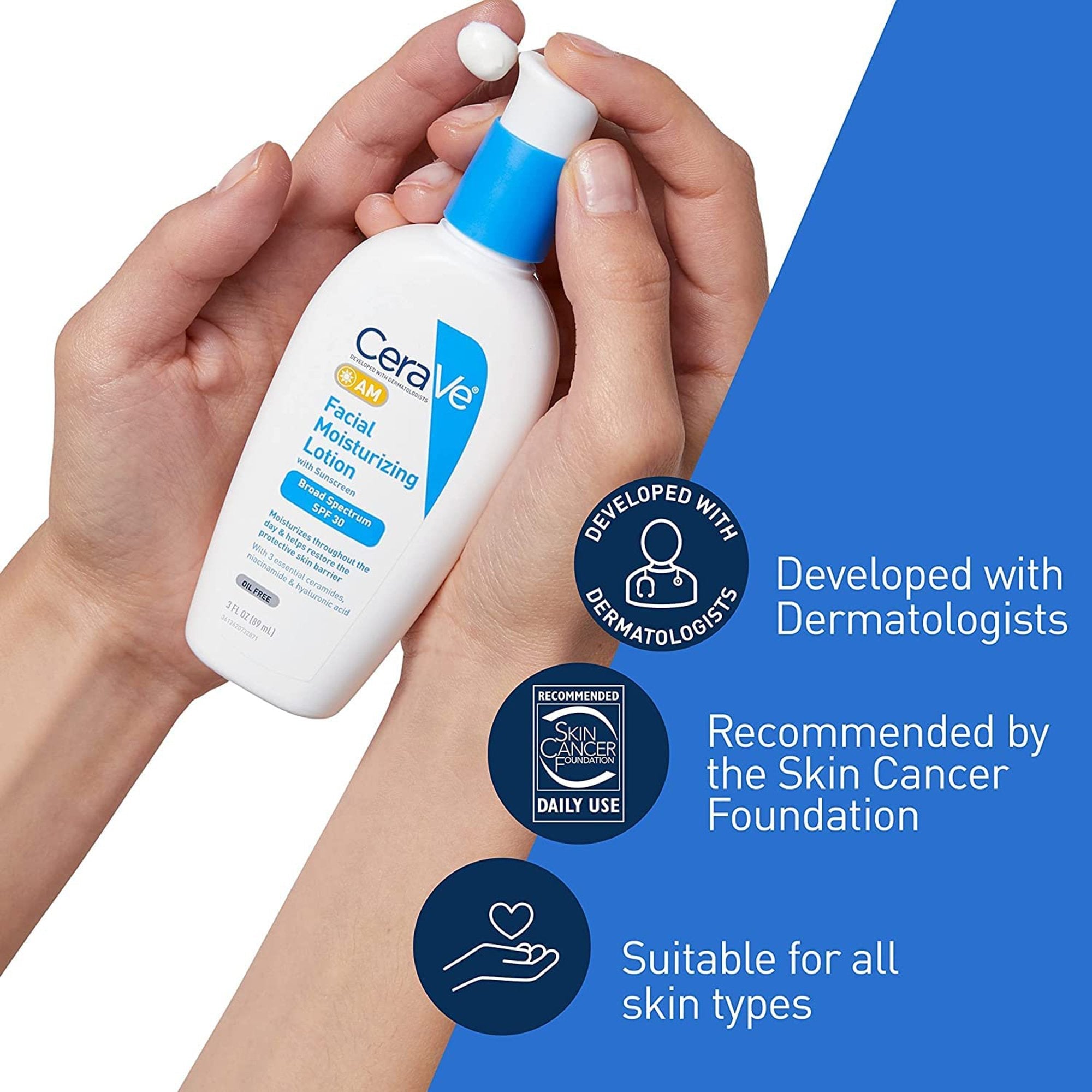 Facial Moisturizer with Sunscreen CeraVe® AM 3 oz. Pump Bottle Unscented Lotion (1 Unit)