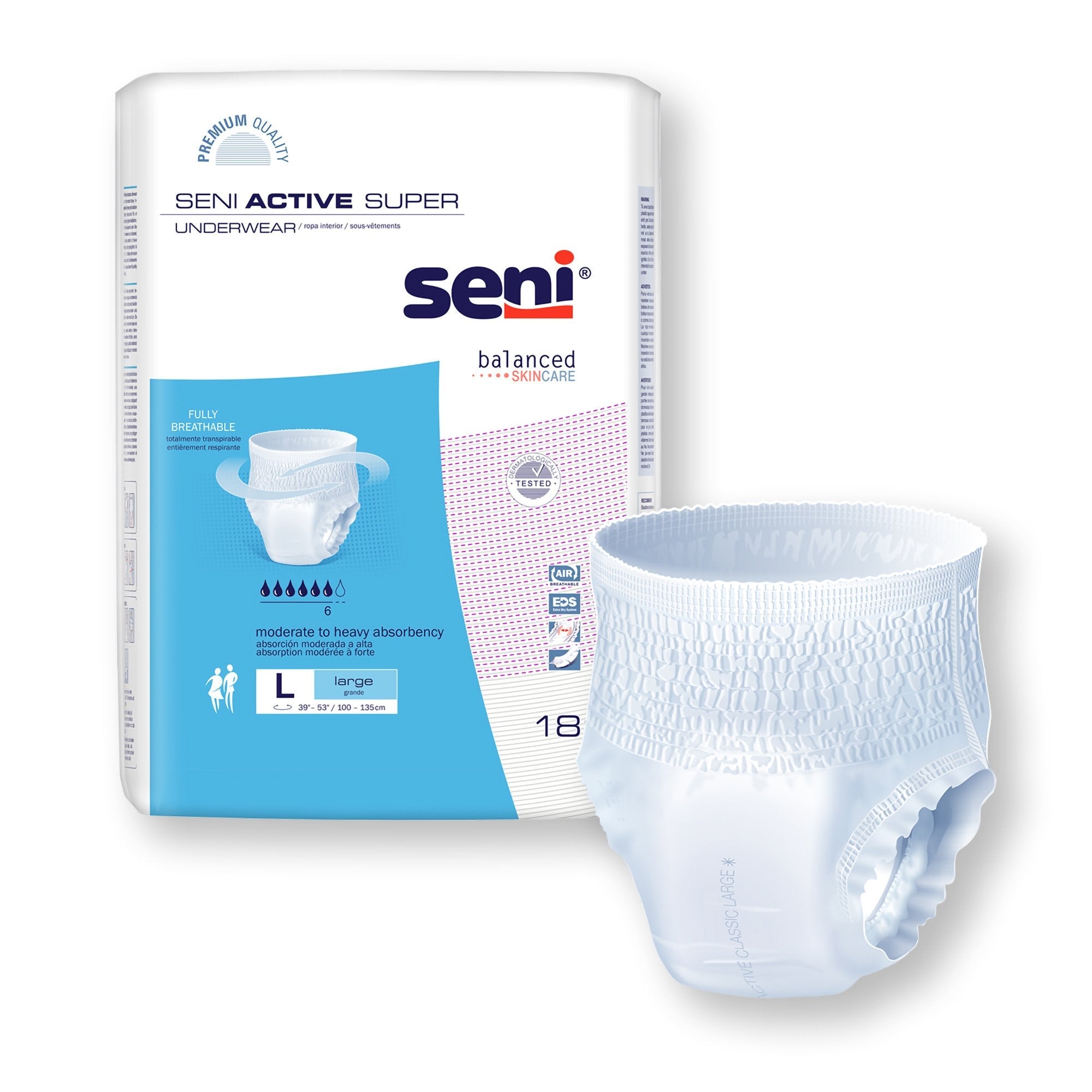 Seni® Active Super Moderate to Heavy Absorbent Underwear, Large (18 Units)