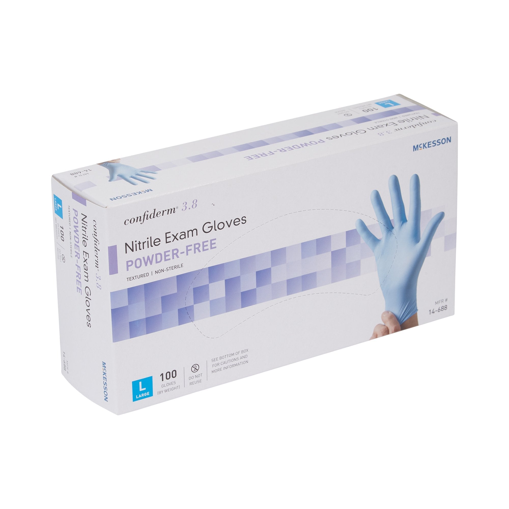 McKesson Confiderm 3.8 Nitrile Gloves, Large, Blue, NonSterile - 100 Pack