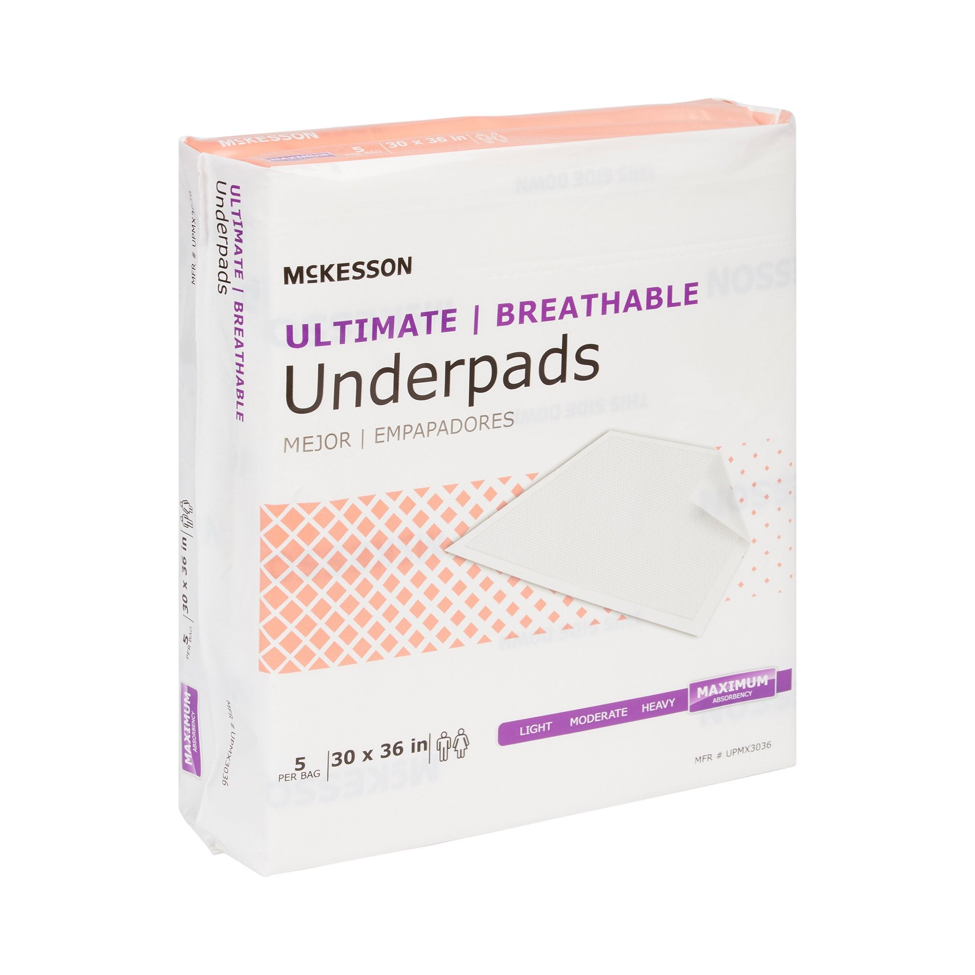 McKesson Ultimate Breathable Underpads, 30x36, Heavy Absorbency, 5-Pack