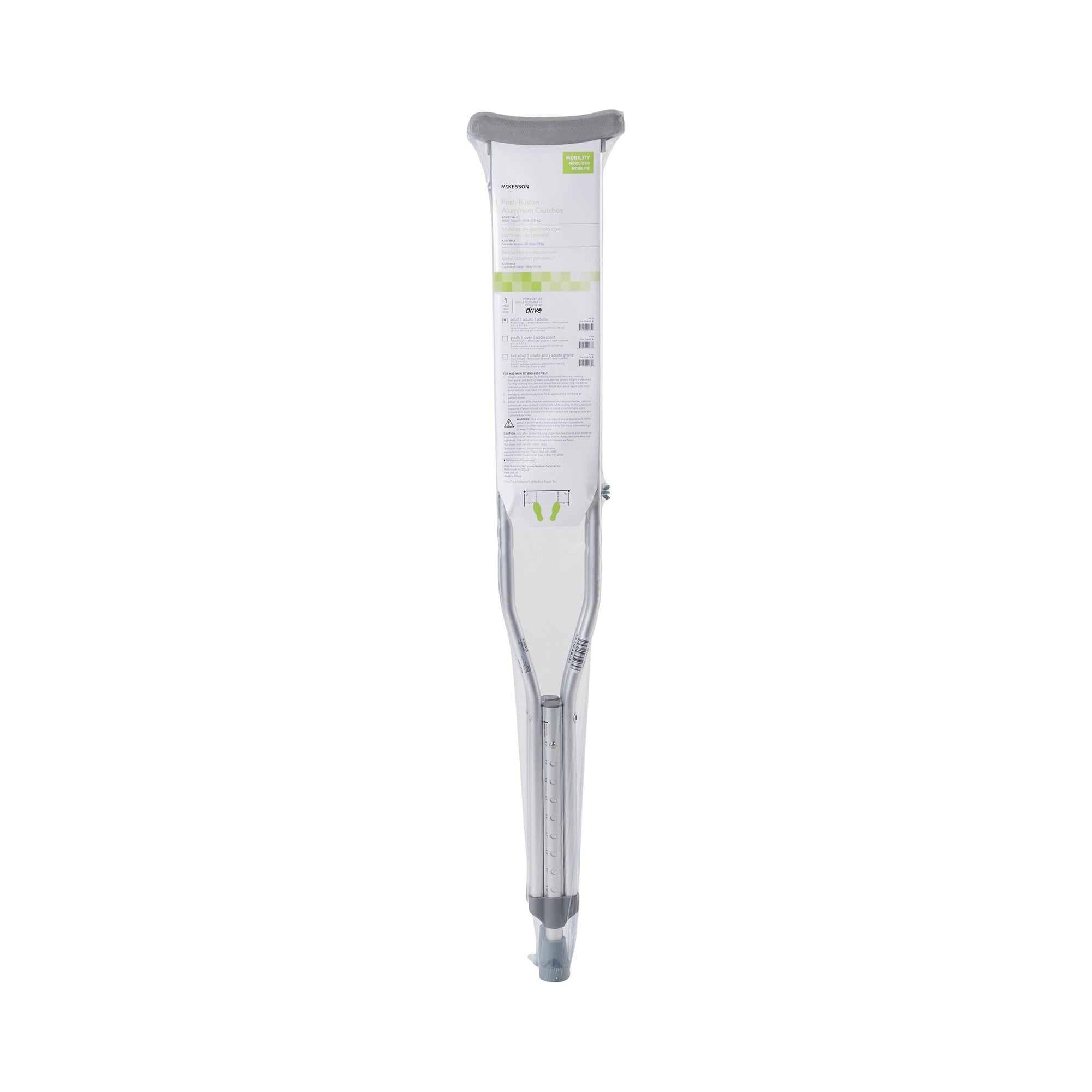 McKesson Adjustable Adult Underarm Crutches, Aluminum, 350 lb Capacity