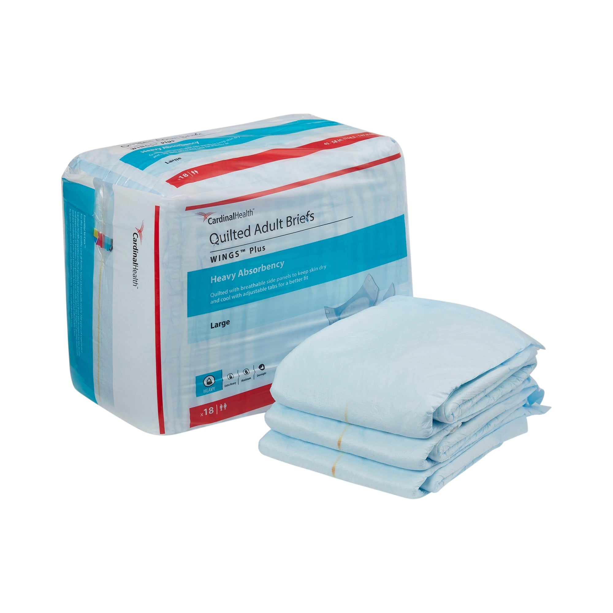 Wings™ Plus Quilted Heavy Absorbency Brief, Large - Unisex Adult Incontinence