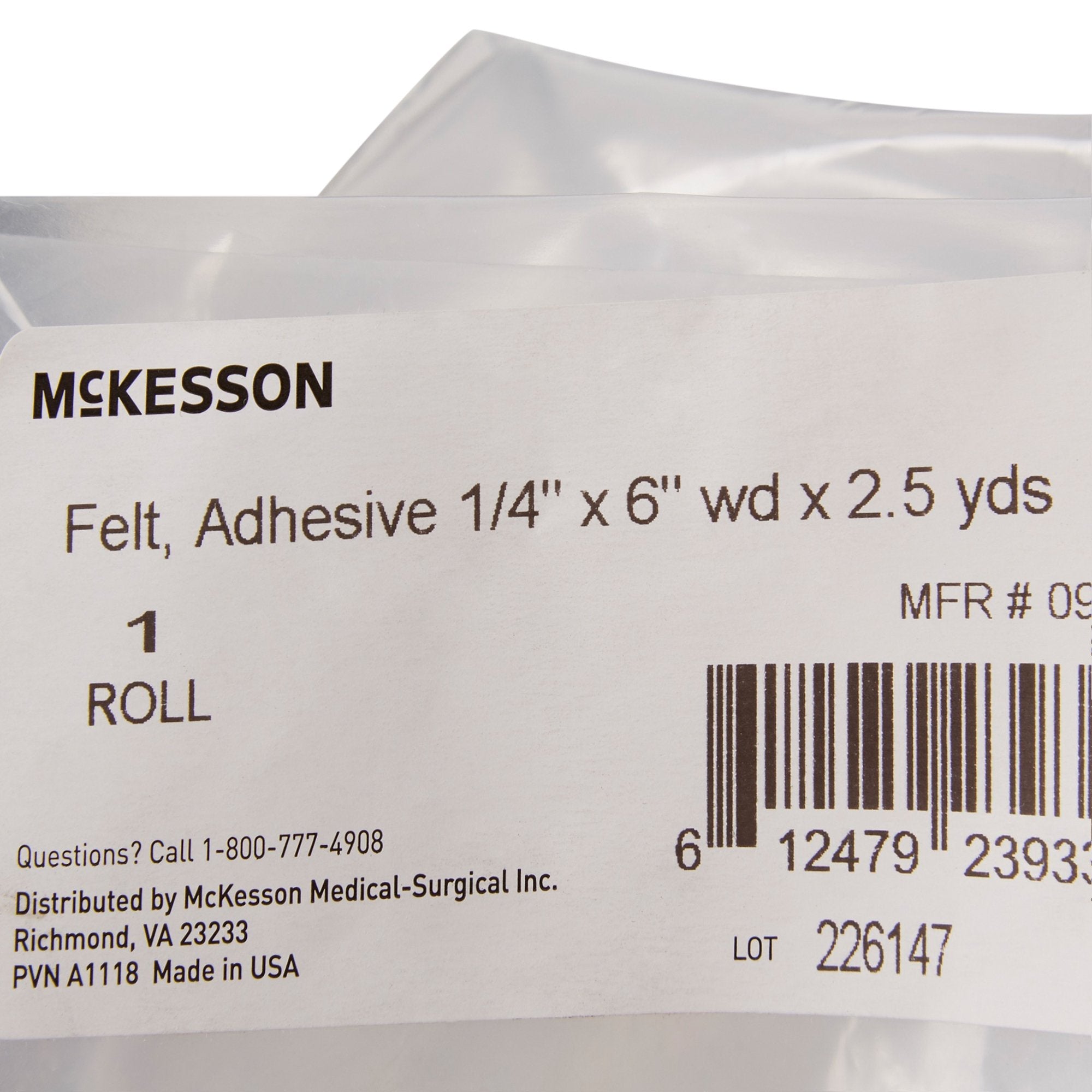 McKesson White Wool / Rayon Adhesive Orthopedic Felt Roll, 6 Inch x 2-1/2 Yard (1 Unit)