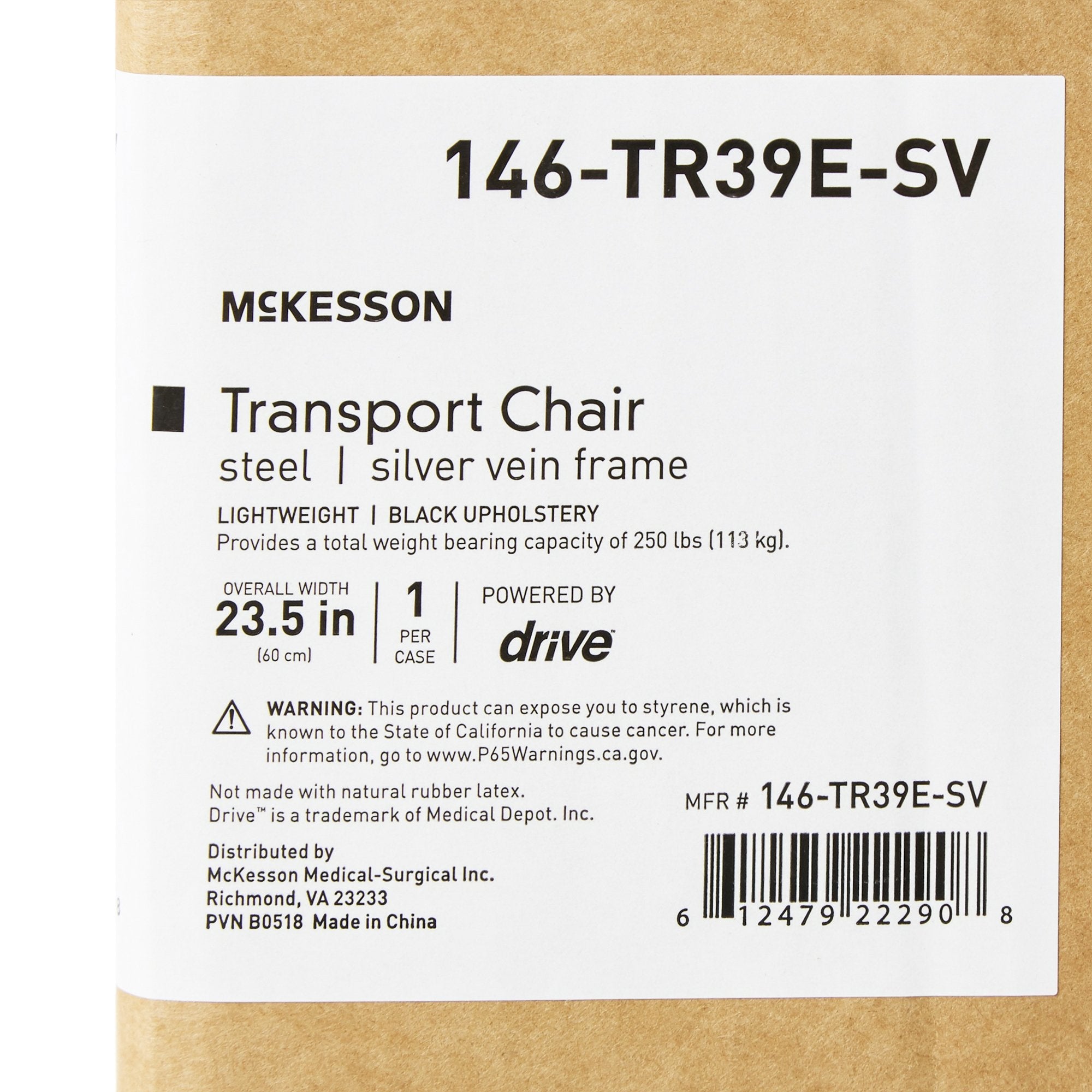 McKesson Lightweight Transport Chair, Black with Silver Vein Finish (1 Unit)
