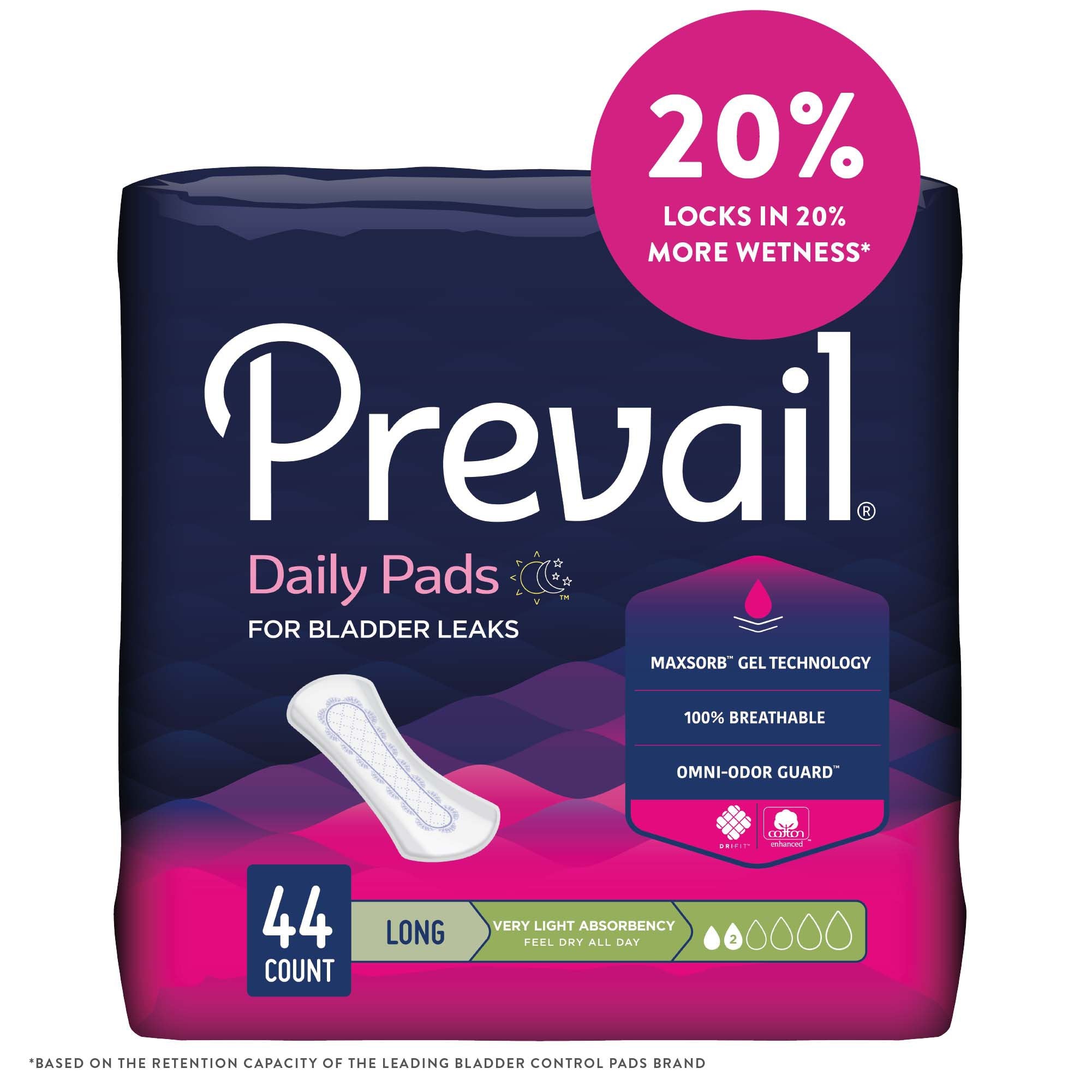 Prevail® Daily Bladder Control Pad, Very Light, Long Length (44 Units)