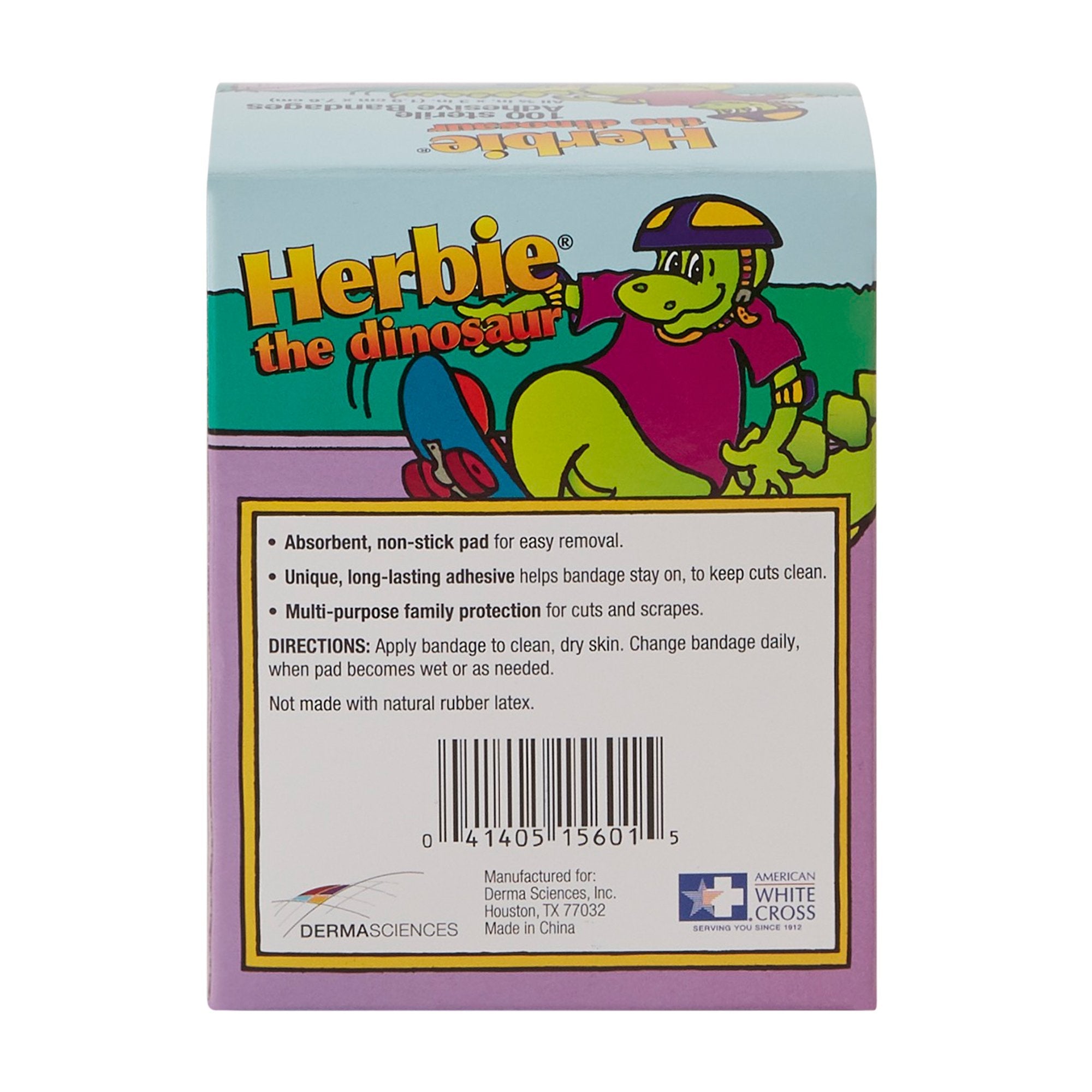 American® White Cross Stat Strip® Kid Design (Herbie the Dinosaur) Adhesive Strip, ¾ x 3 Inch (100 Units)