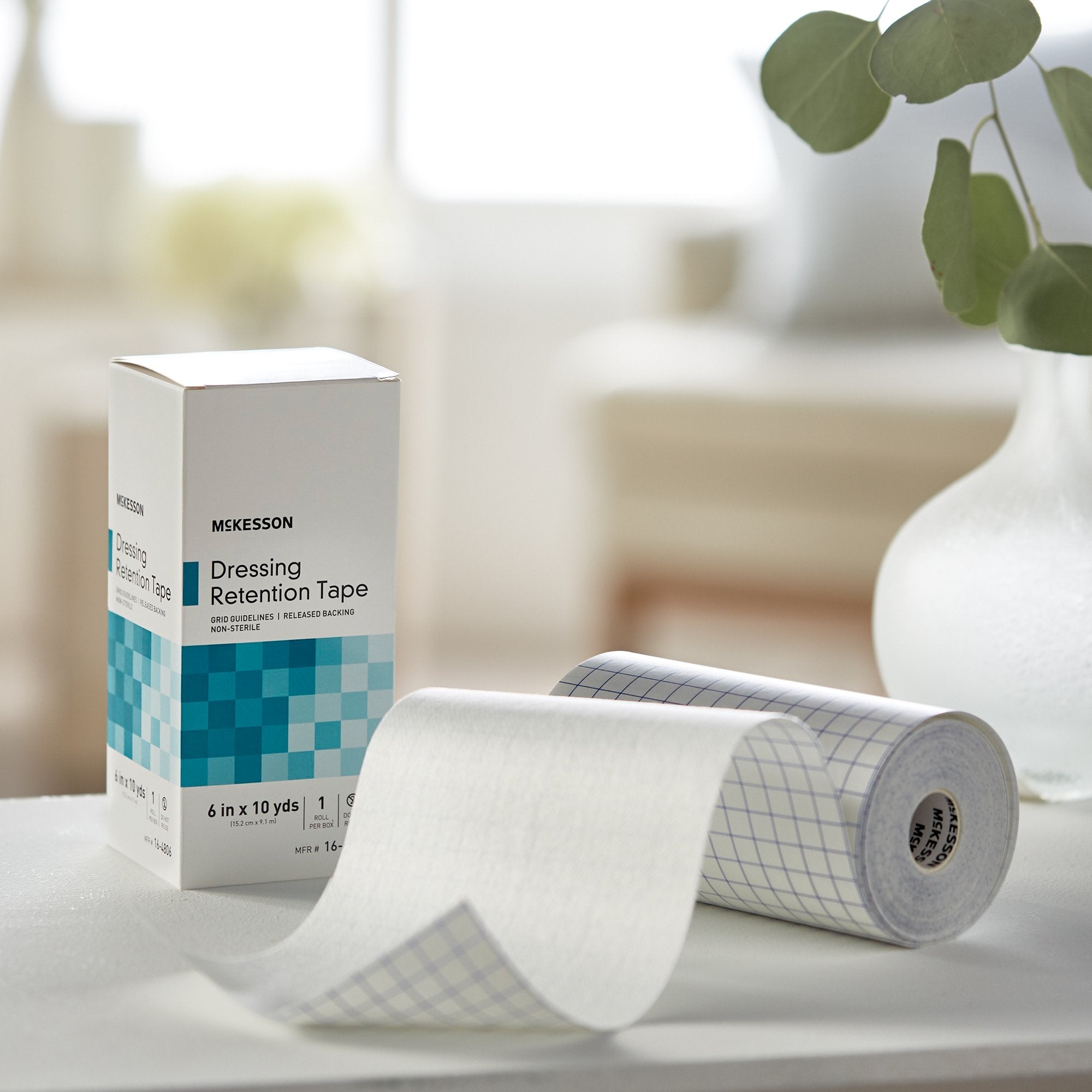 McKesson Nonwoven Fabric / Printed Release Paper Dressing Retention Tape, 6 Inch x 10 Yard, White (1 Unit)
