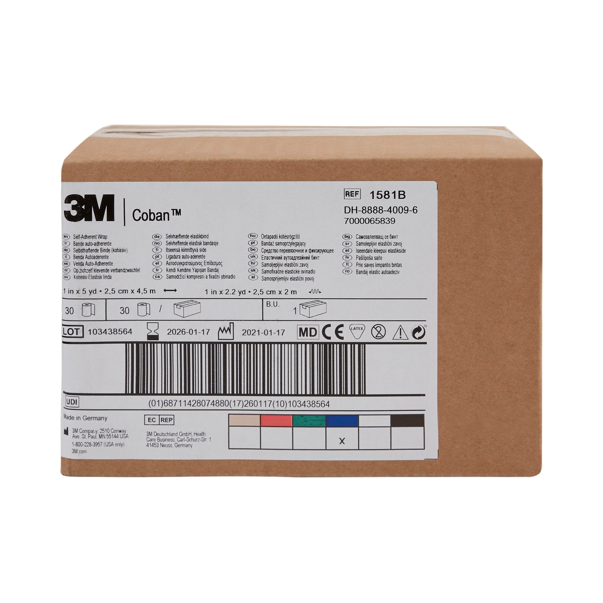 3M™ Coban™ Self-adherent Closure Cohesive Bandage, 1 Inch x 5 Yard, Blue (1 Unit)