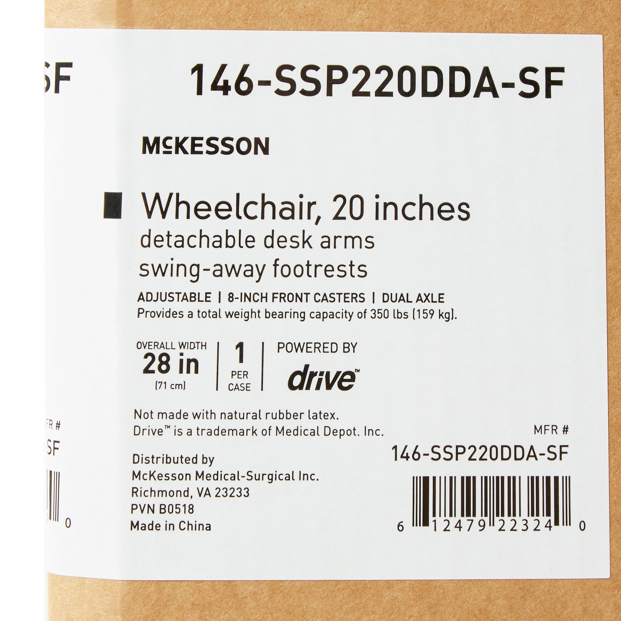 McKesson Wheelchair 20" Seat Width, Durable & Lightweight, 350 lbs Capacity